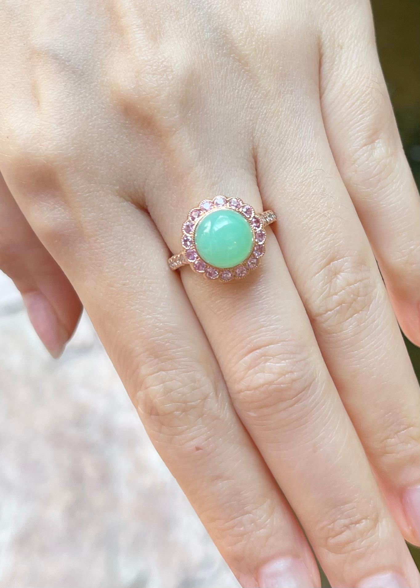 Non taillé Bagues en chrysoprase avec saphir rose et diamant serties en or rose 18 carats en vente