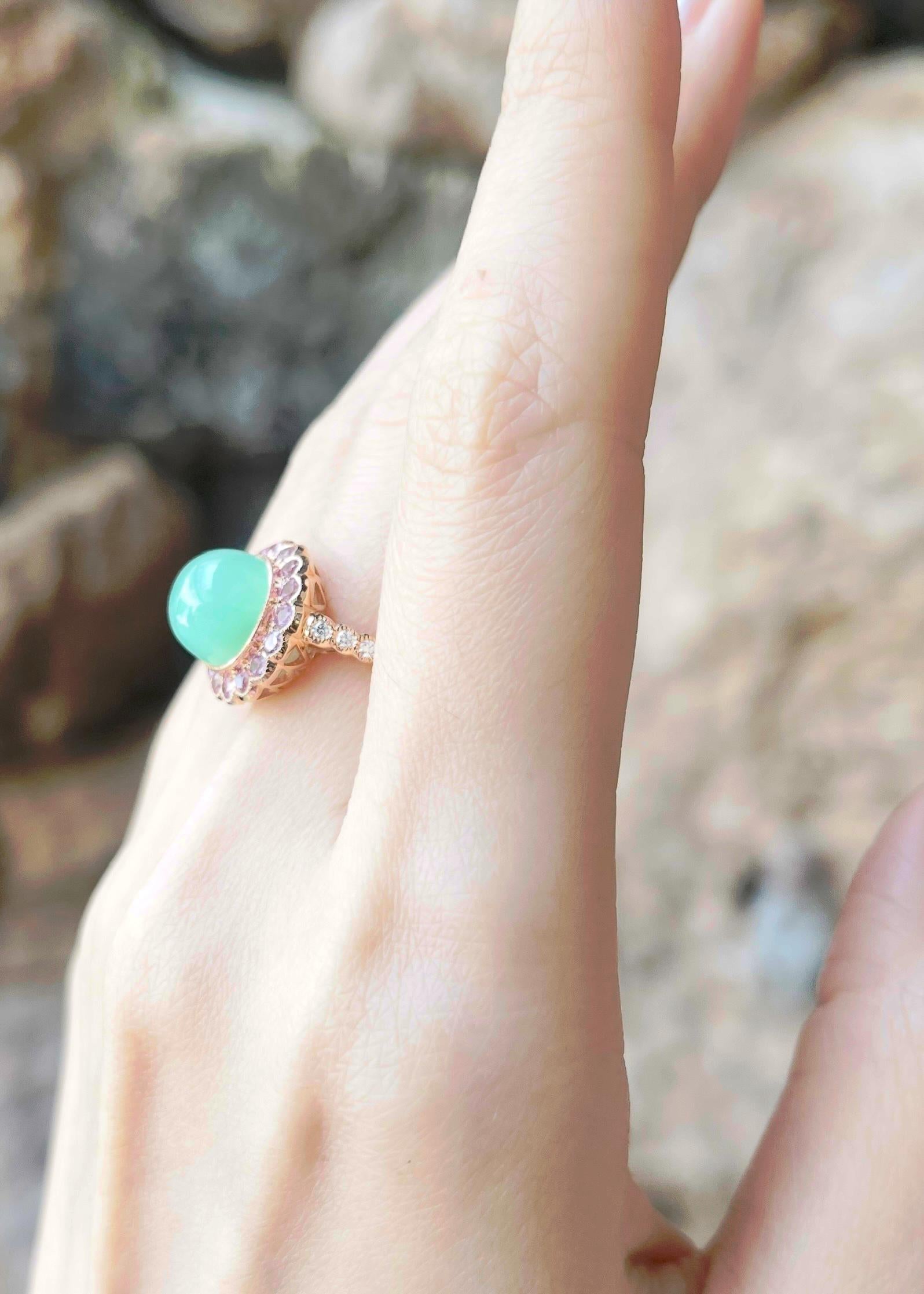 Bagues en chrysoprase avec saphir rose et diamant serties en or rose 18 carats Neuf - En vente à Bangkok, TH