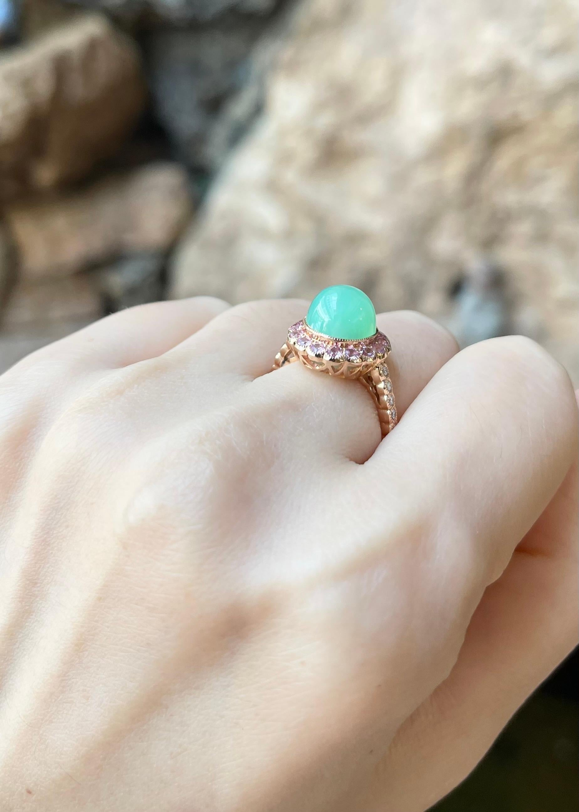 Bagues en chrysoprase avec saphir rose et diamant serties en or rose 18 carats Pour femmes en vente