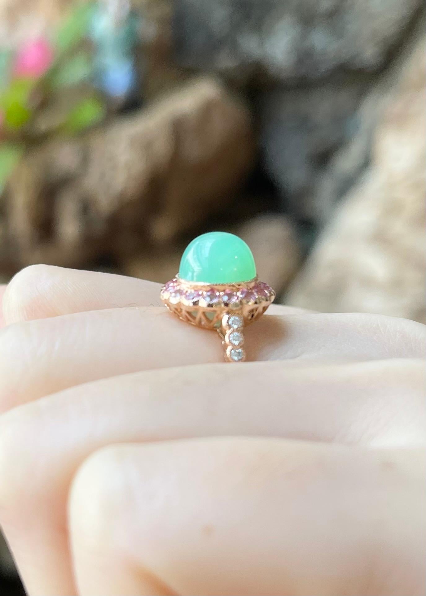 Bagues en chrysoprase avec saphir rose et diamant serties en or rose 18 carats en vente 1