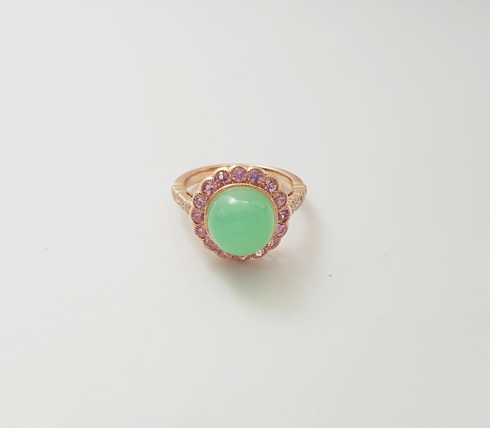 Bagues en chrysoprase avec saphir rose et diamant serties en or rose 18 carats en vente 2