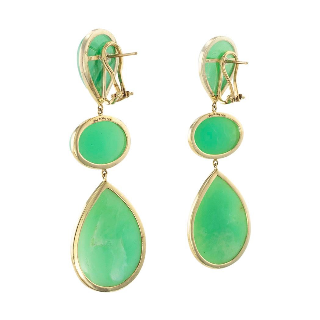 Contemporary Chrysoprase Yellow Gold Drop Earrings