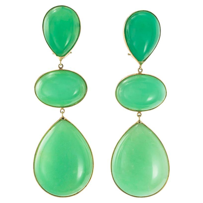 Chrysoprase Yellow Gold Drop Earrings