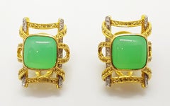 Chrysoprase, Yellow Sapphire and Diamond Earrings in 18k Gold
