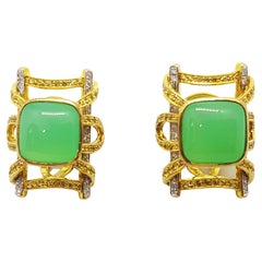 Chrysoprase, Yellow Sapphire and Diamond Earrings in 18k Gold