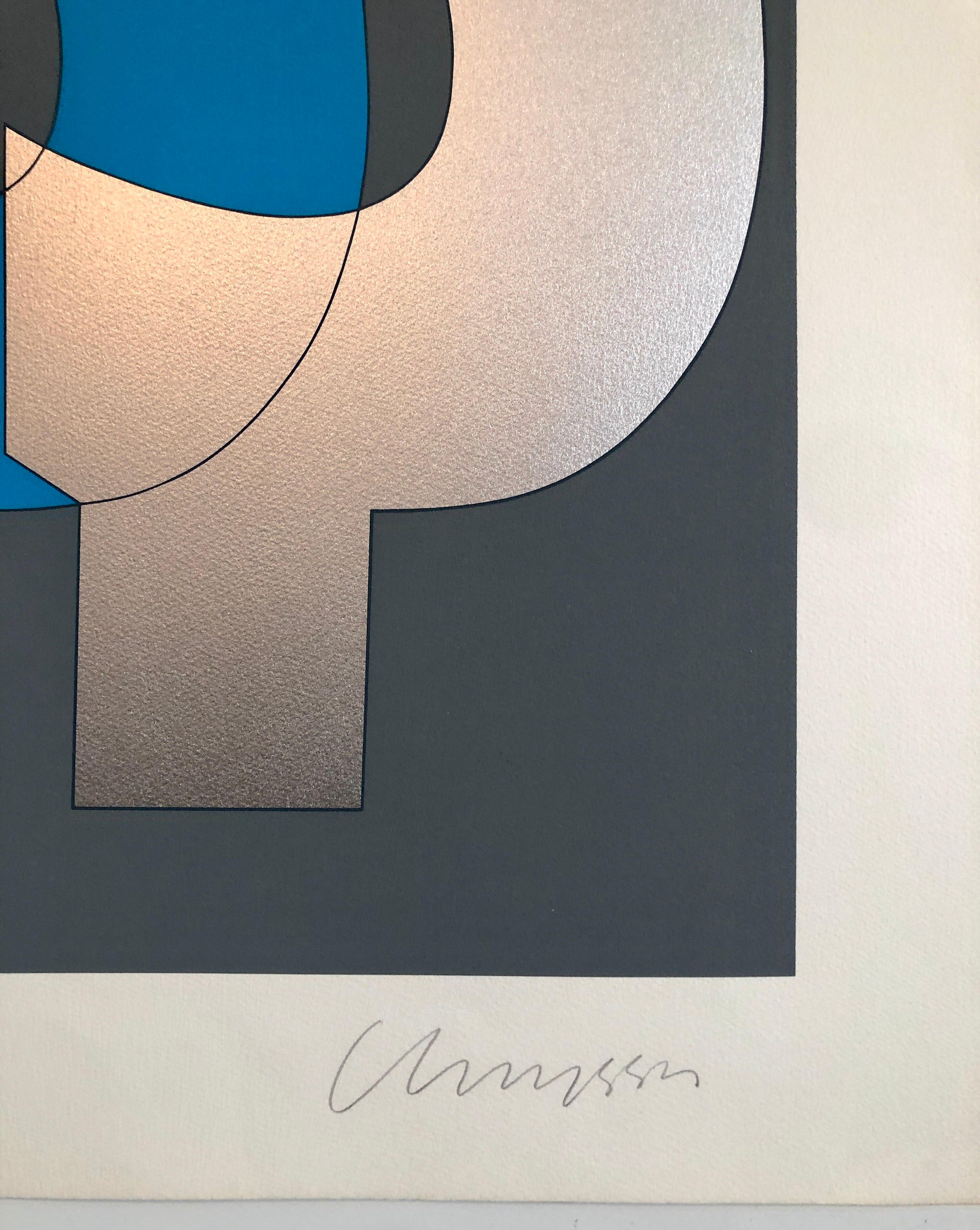1970's Large Silkscreen Abstract Geometric Day Glo Serigraph Pop Art Print China 1