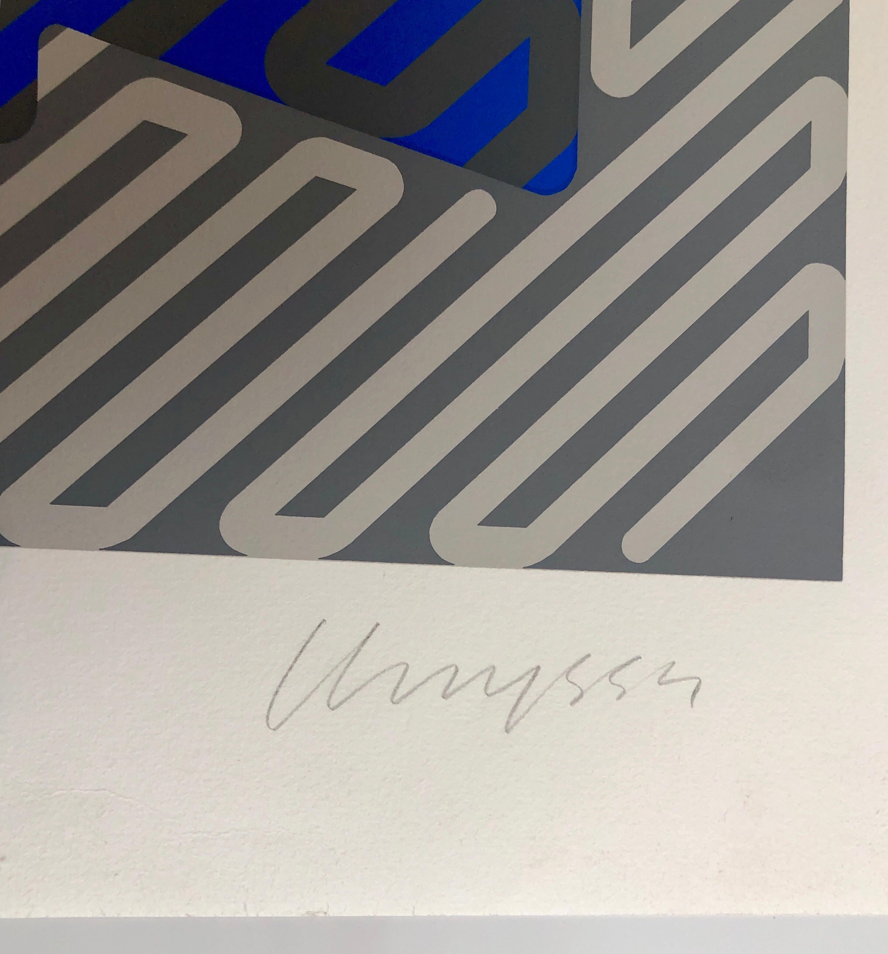 1970er Jahre Großer abstrakter geometrischer Siebdruck Day Glo Serigraphie Pop Art Druck Neon (Pop-Art), Print, von Chryssa Vardea-Mavromichali