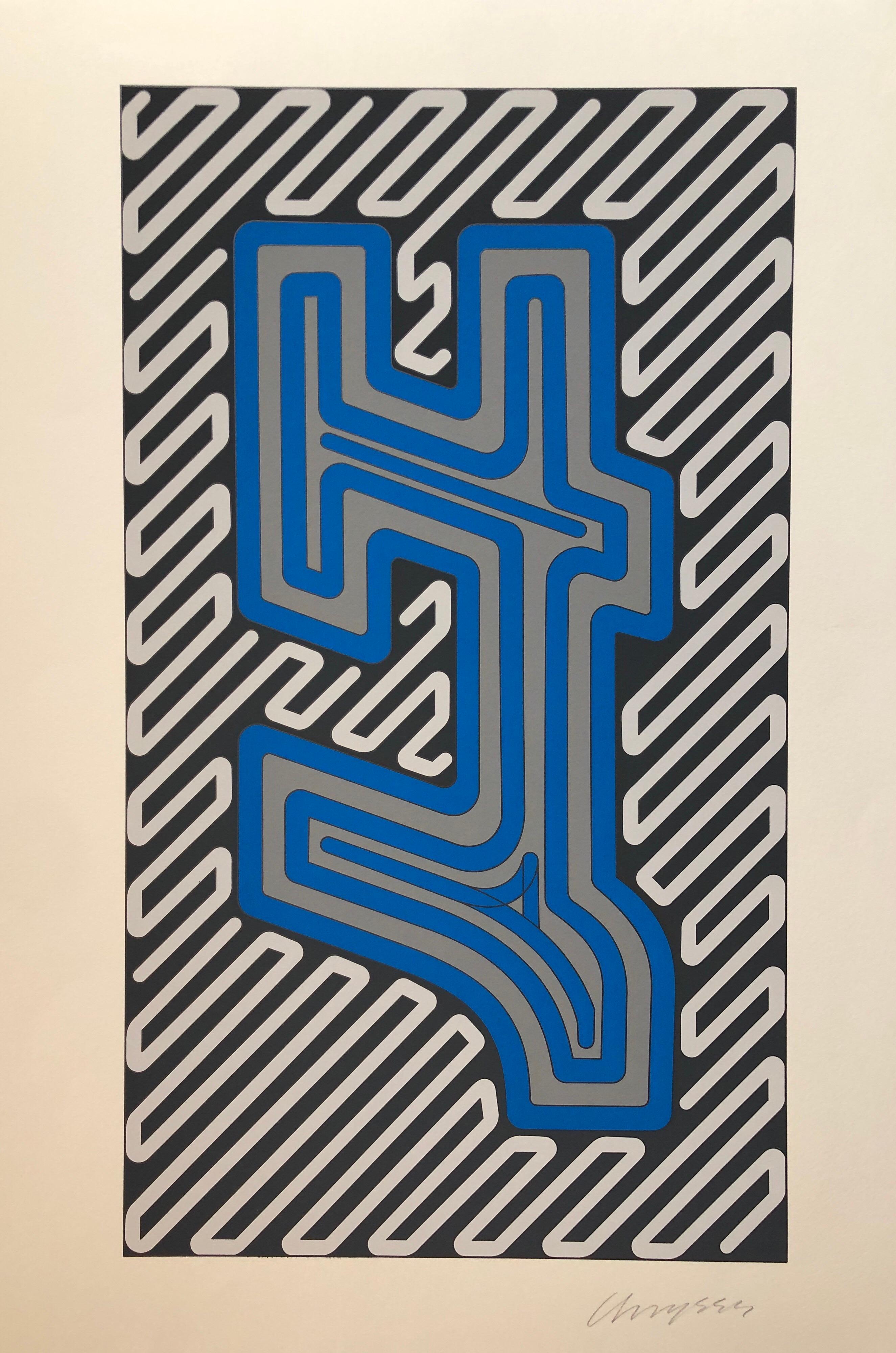 Grand sérigraphie en soie géométrique abstraite des années 1970, sérigraphie Pop Art Neon en vente 1