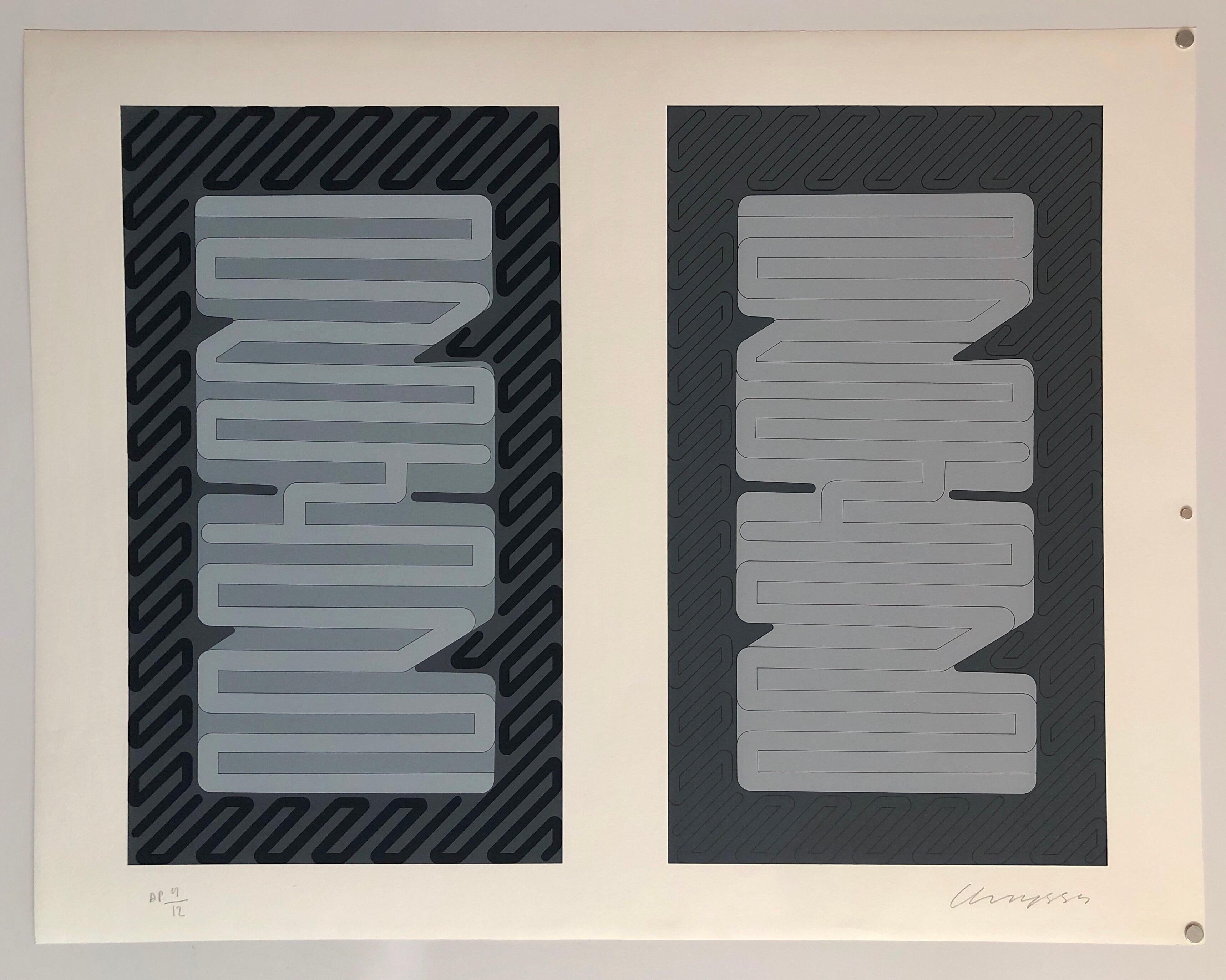 1970er Jahre Großer abstrakter geometrischer Siebdruck Day Glo Serigraphie Pop Art Druck Neon im Angebot 1