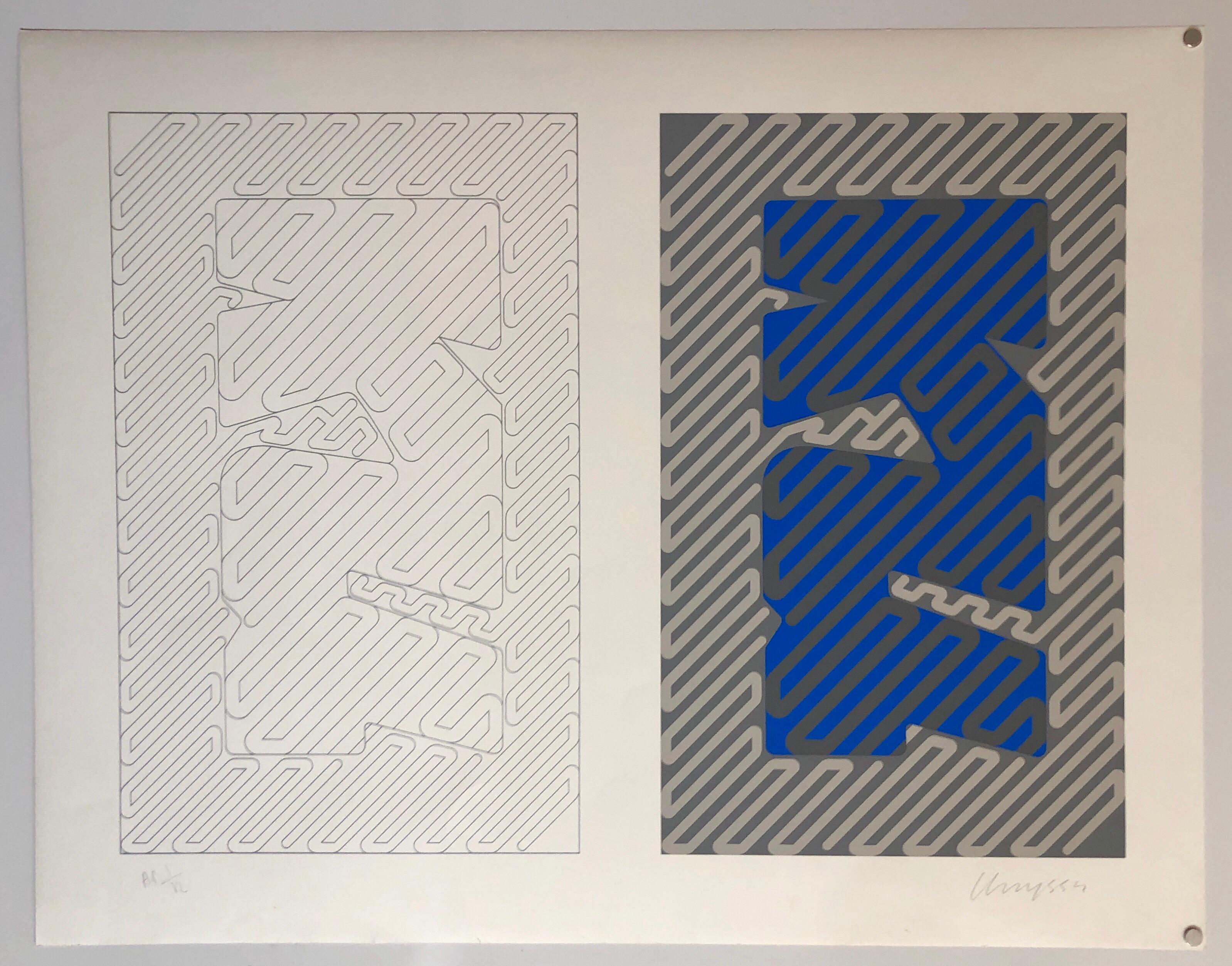 1970's Large Silkscreen Abstract Geometric Day Glo Serigraph Pop Art Print Neon 1