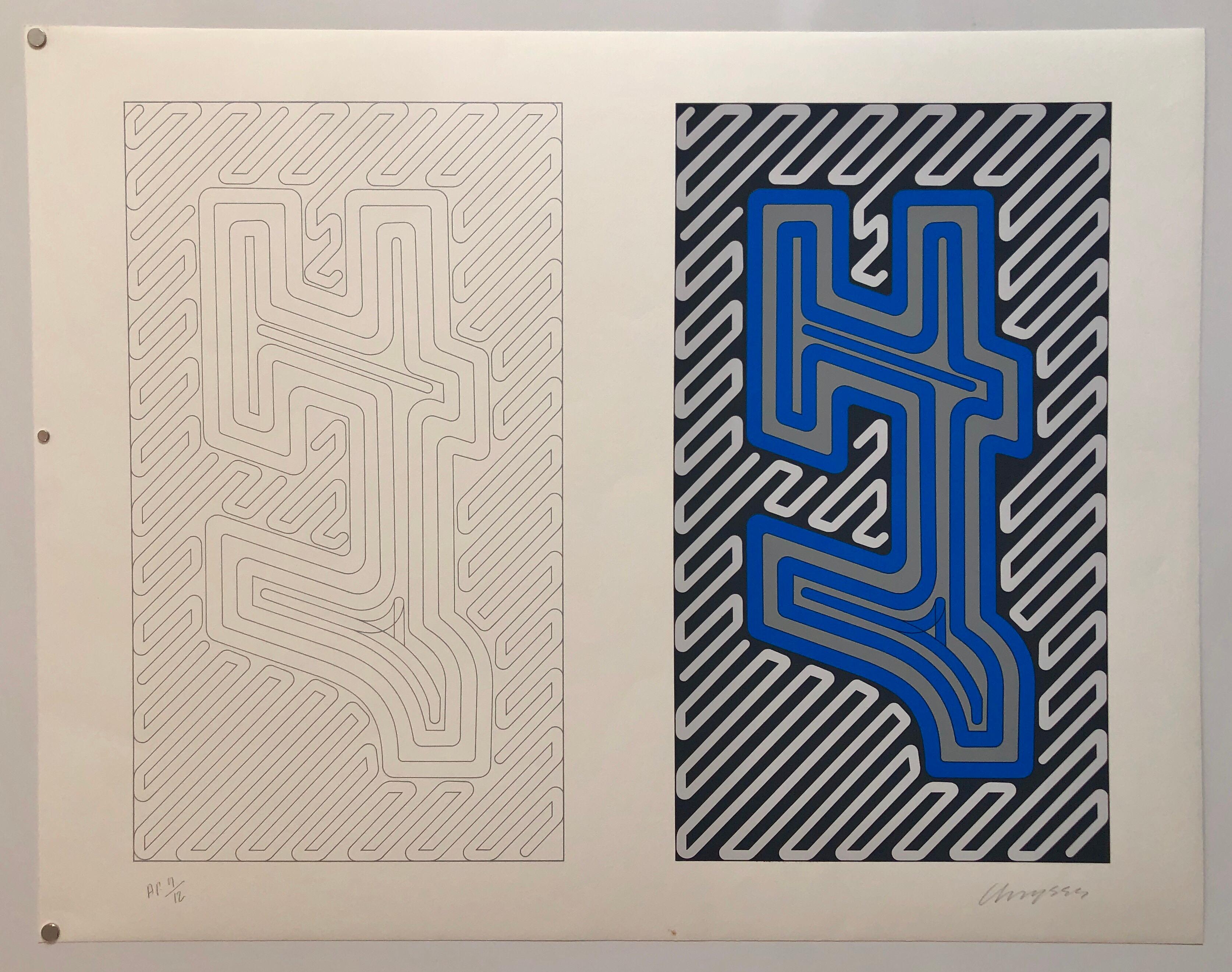 Grand sérigraphie en soie géométrique abstraite des années 1970, sérigraphie Pop Art Neon en vente 3
