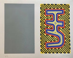 Vintage 1970's Large Silkscreen Abstract Geometric Day Glo Serigraph Pop Art Print Neon