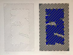 Grand sérigraphie en soie géométrique abstraite des années 1970, sérigraphie Pop Art Neon