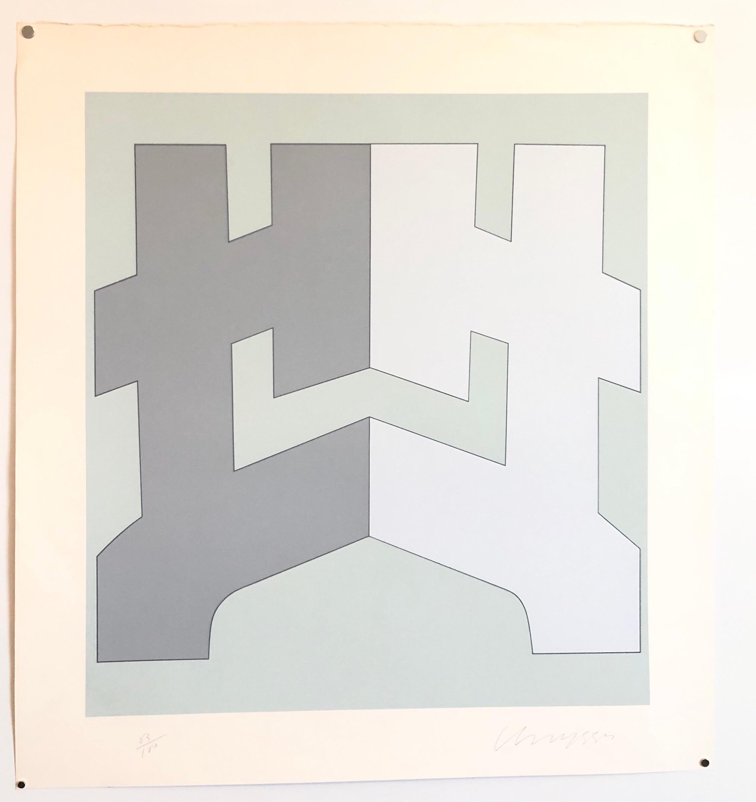 1970's Large Silkscreen Abstract Geometric Greek Serigraph Pop Art Print Neon 5