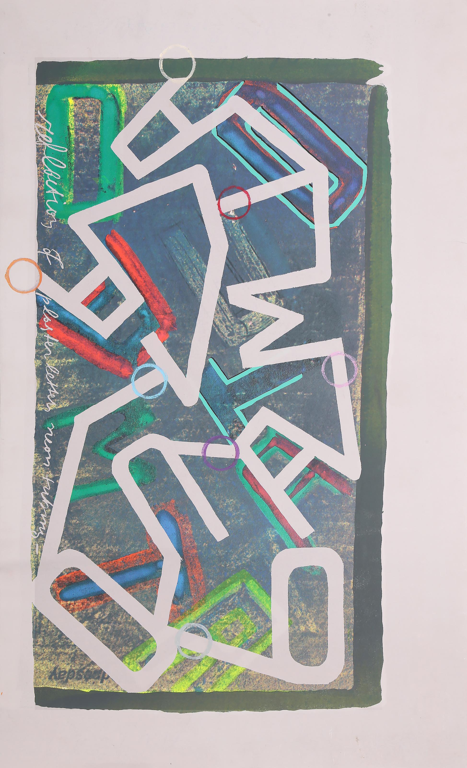 Constructions: Reflections of Plaster Letter Neon Tubing, sérigraphie de Chryssa - Abstrait Print par Chryssa Vardea-Mavromichali