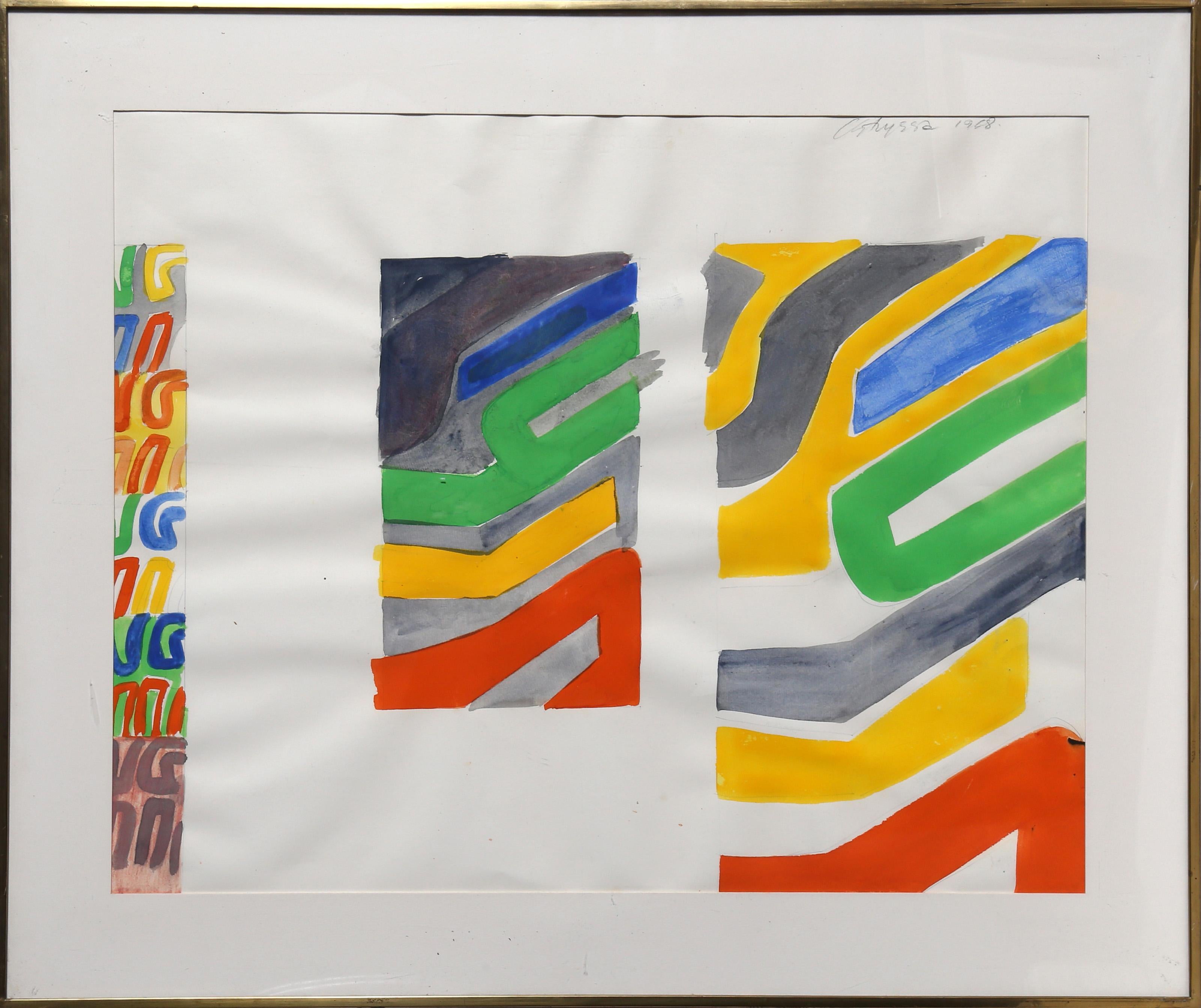Abstract Drawing de Chryssa Vardea-Mavromichali - Estudio para una escultura de neón, acuarela de arte conceptual de Chryssa