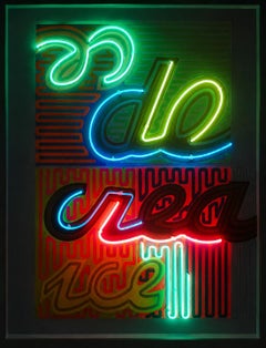CITYSCAPE, Textual Neon Mixed Media Sculpture by Chryssa