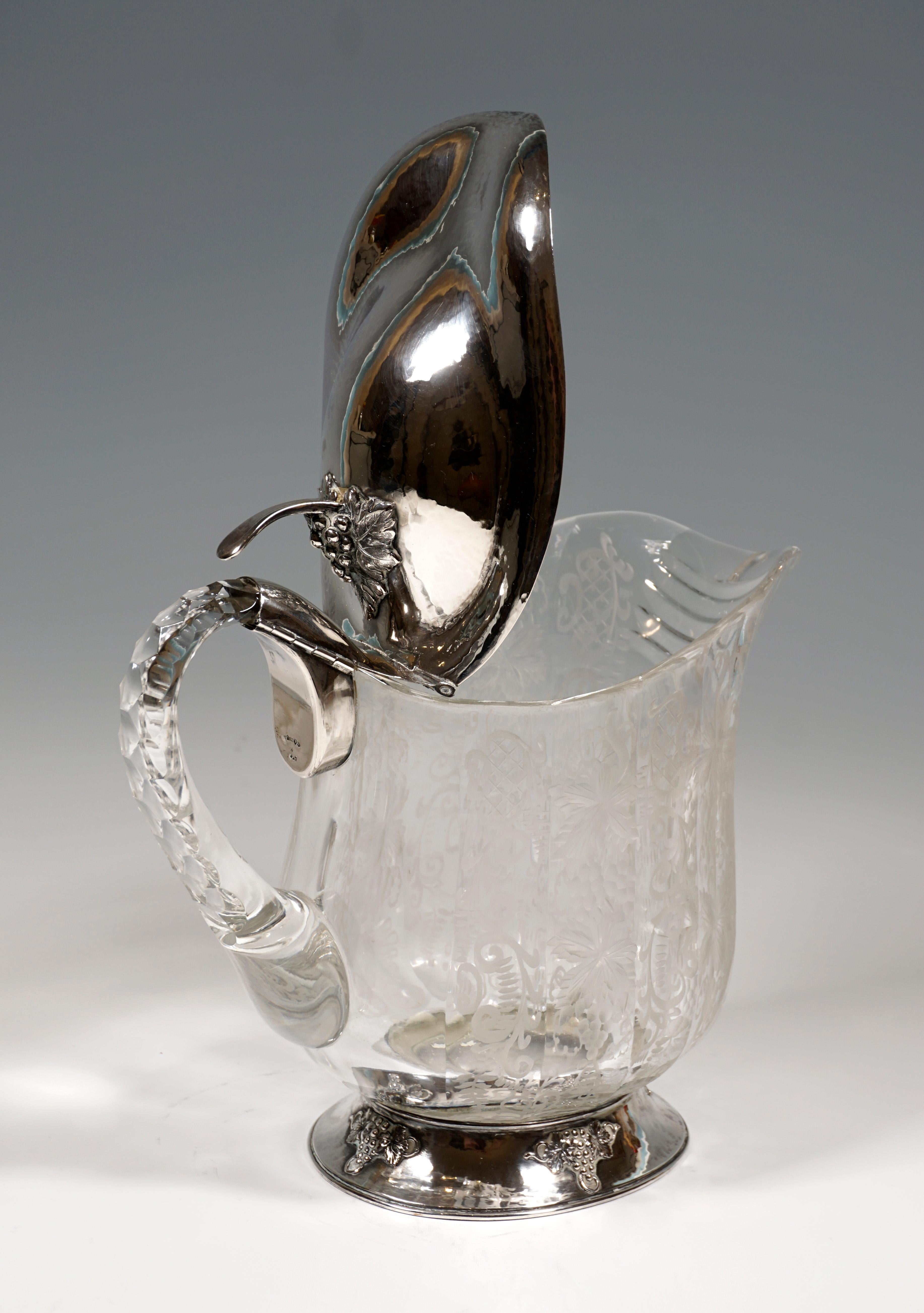 Chrystal Carafe and Twelve Glasses with Silver Mount on Tray Germany around 1900 1