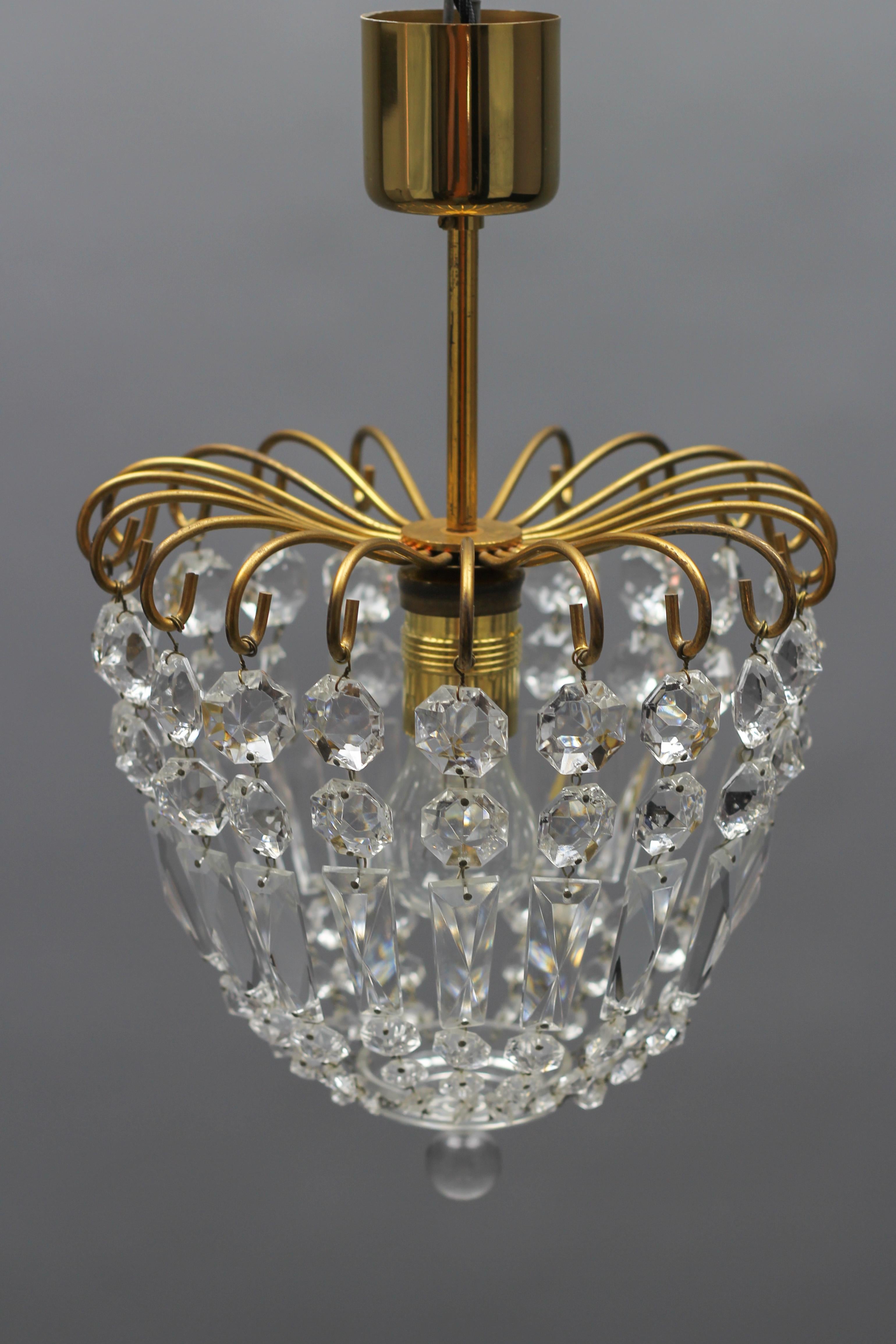 Chrystal Glass and Brass Pendant Light by Palwa, Germany 5
