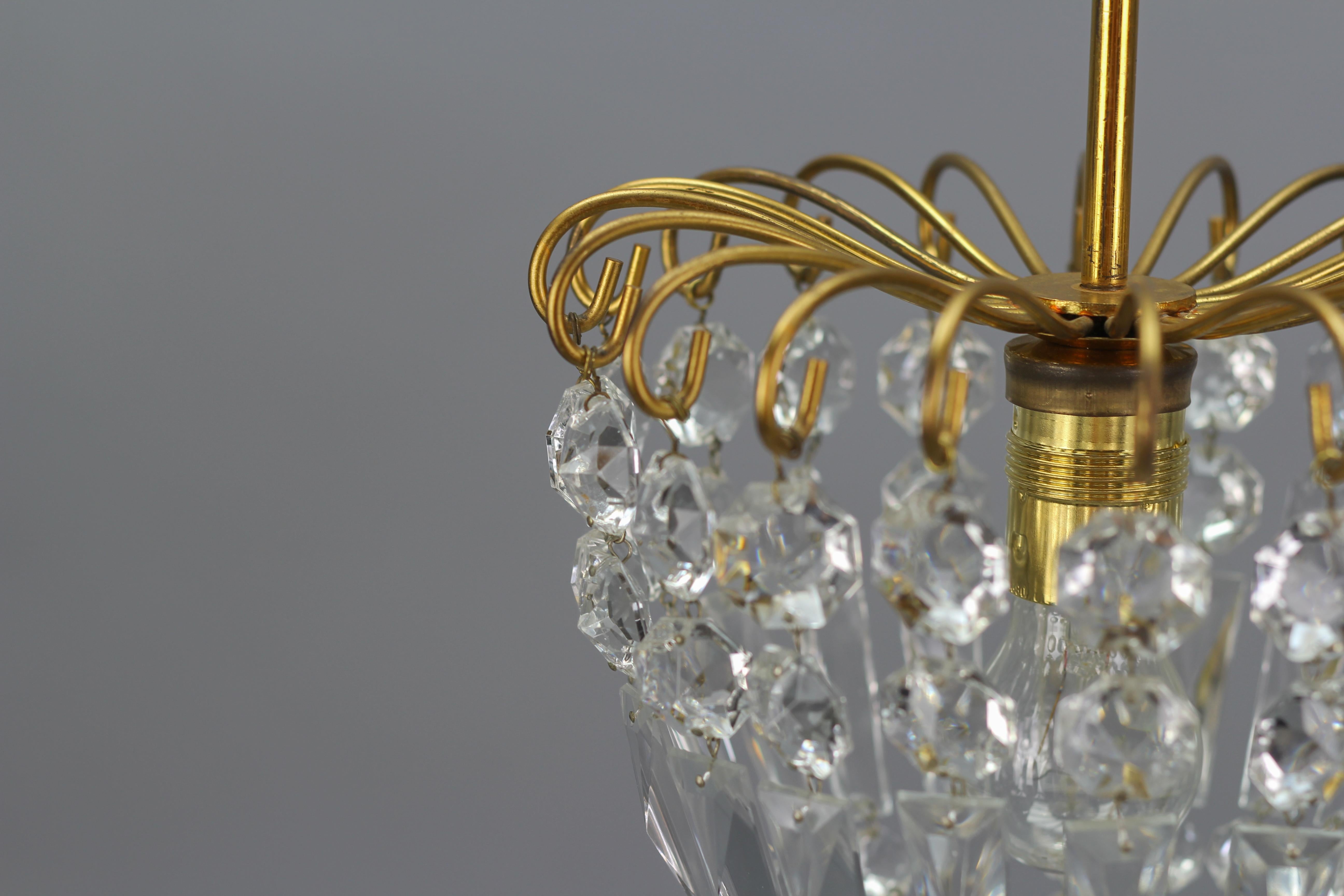 Chrystal Glass and Brass Pendant Light by Palwa, Germany 9