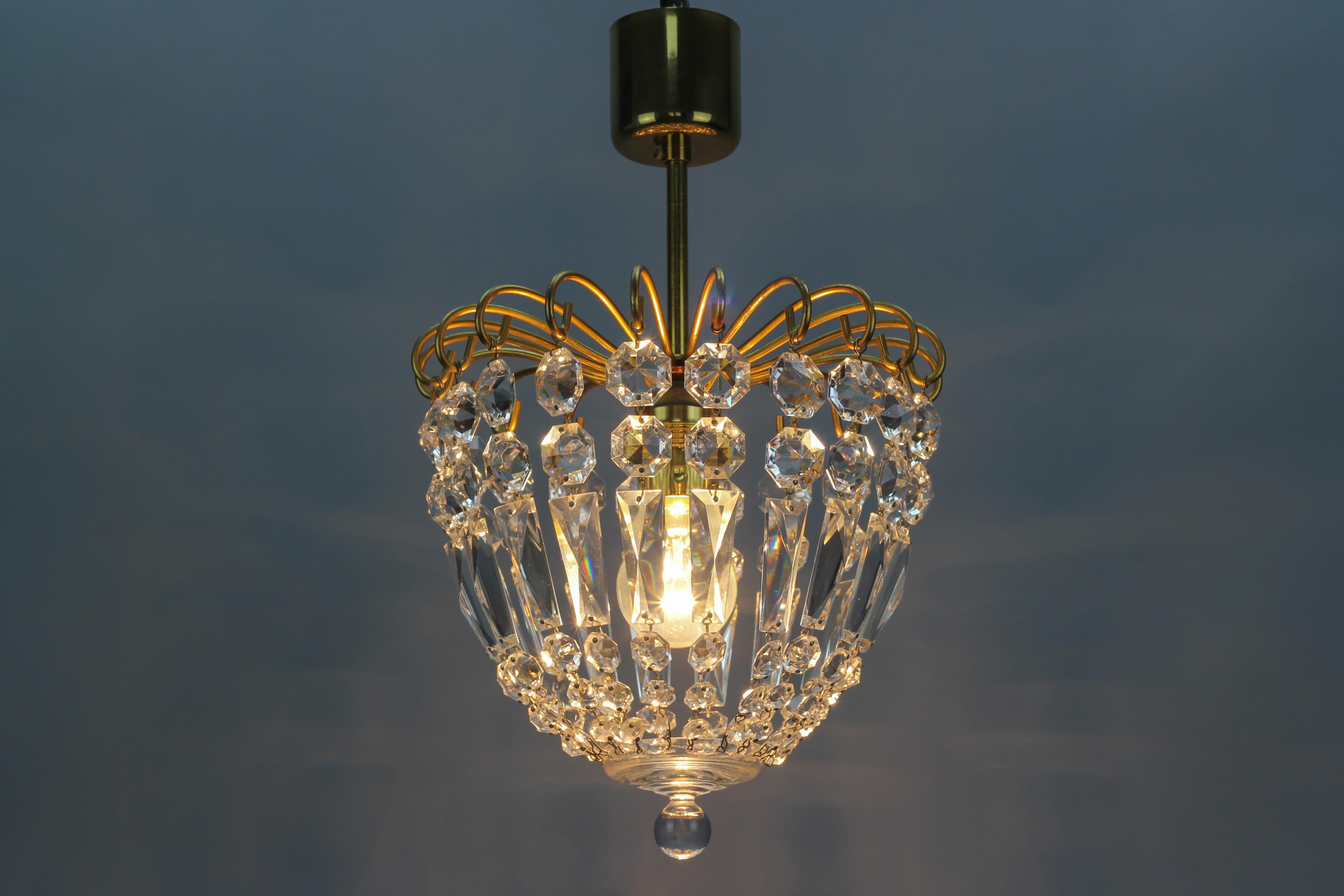 Chrystal Glass and Brass Pendant Light by Palwa, Germany 15