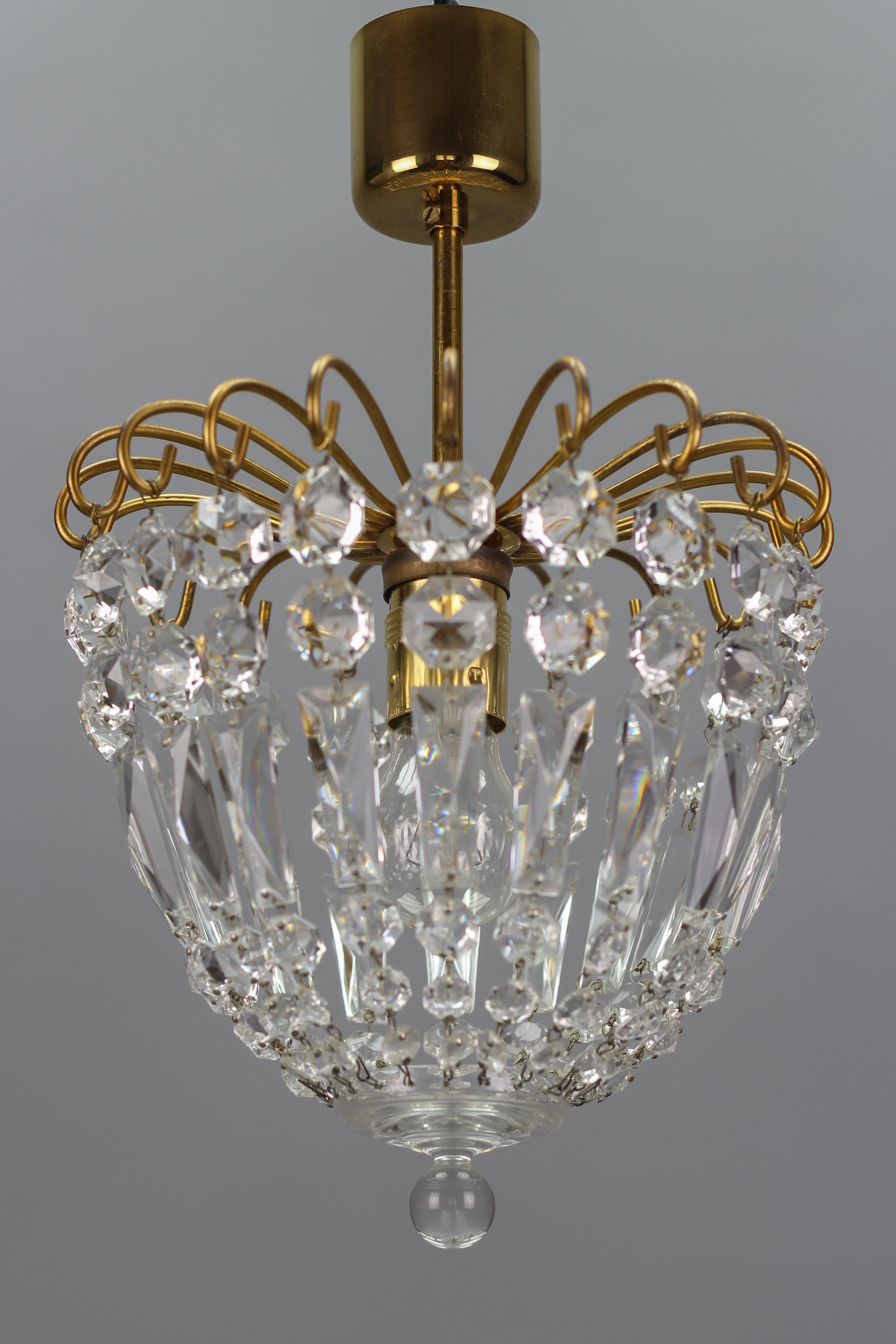 Hollywood Regency Chrystal Glass and Brass Pendant Light by Palwa, Germany