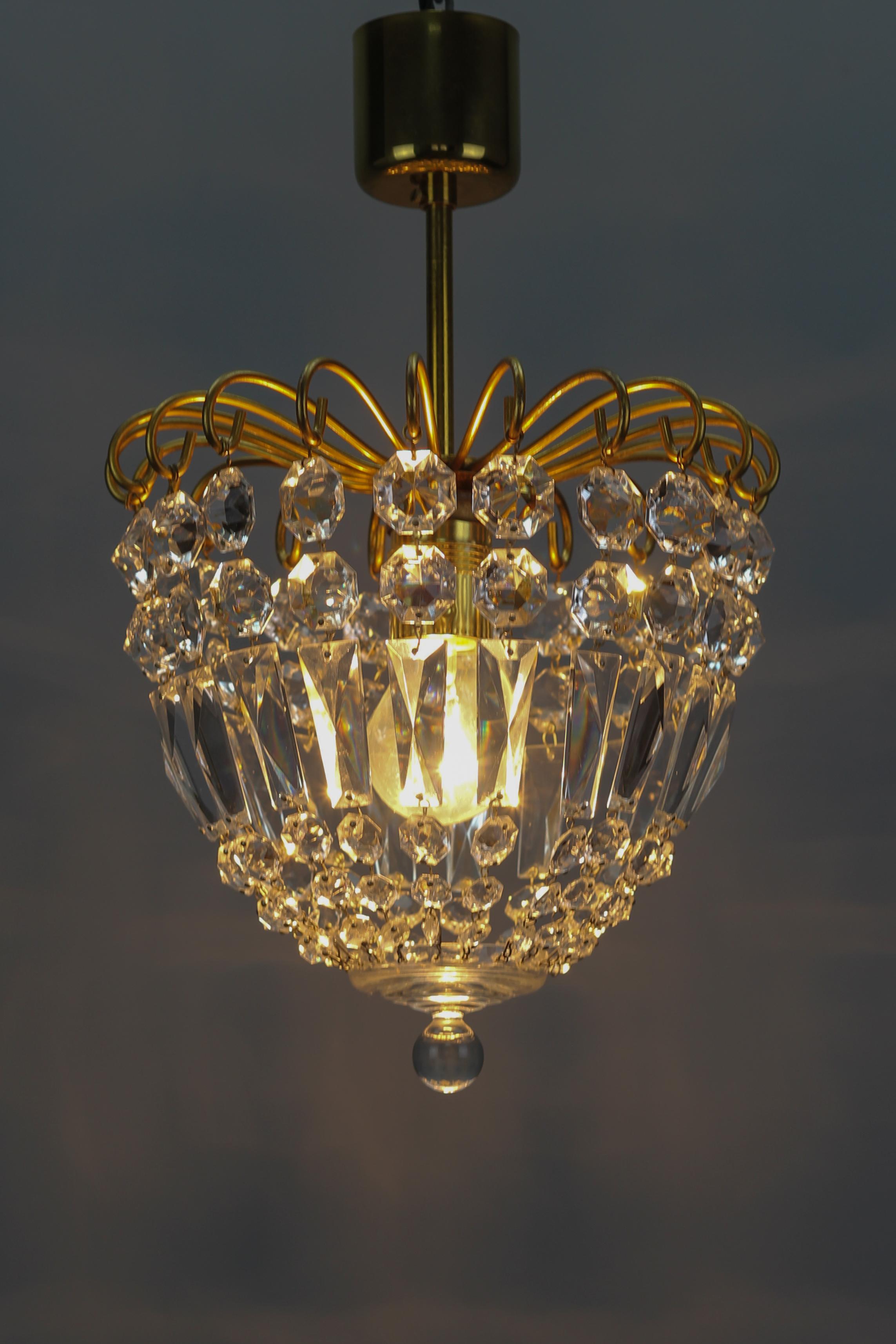 Chrystal Glass and Brass Pendant Light by Palwa, Germany In Good Condition In Barntrup, DE