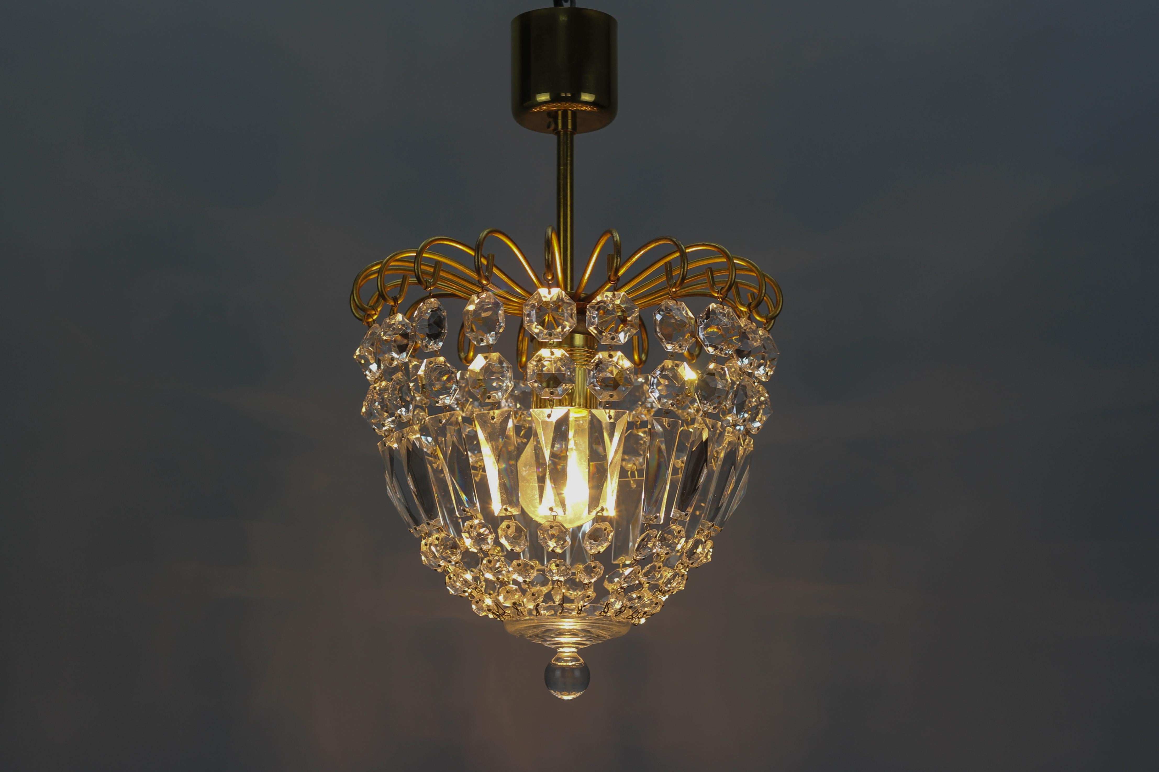 Late 20th Century Chrystal Glass and Brass Pendant Light by Palwa, Germany