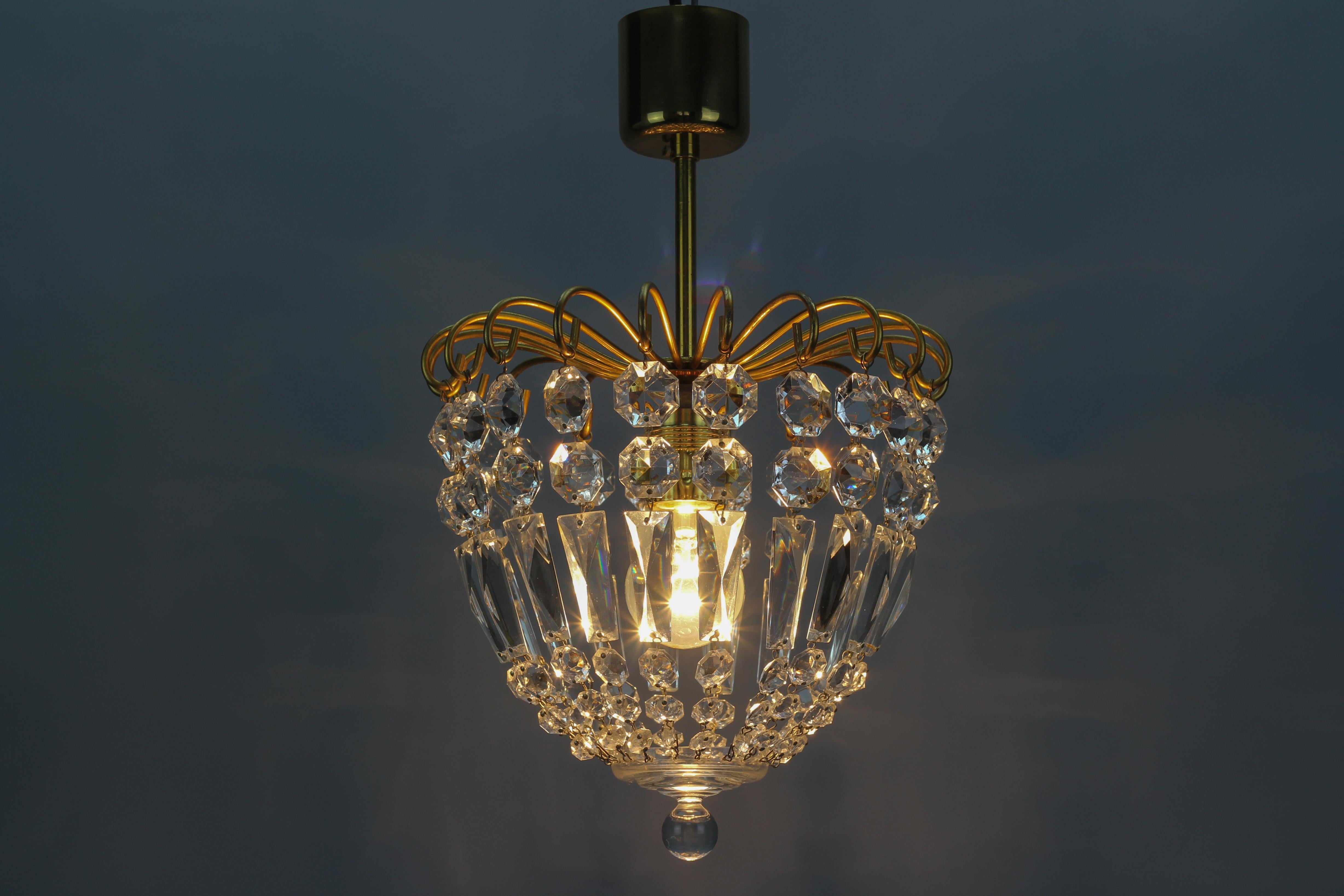 Chrystal Glass and Brass Pendant Light by Palwa, Germany 2