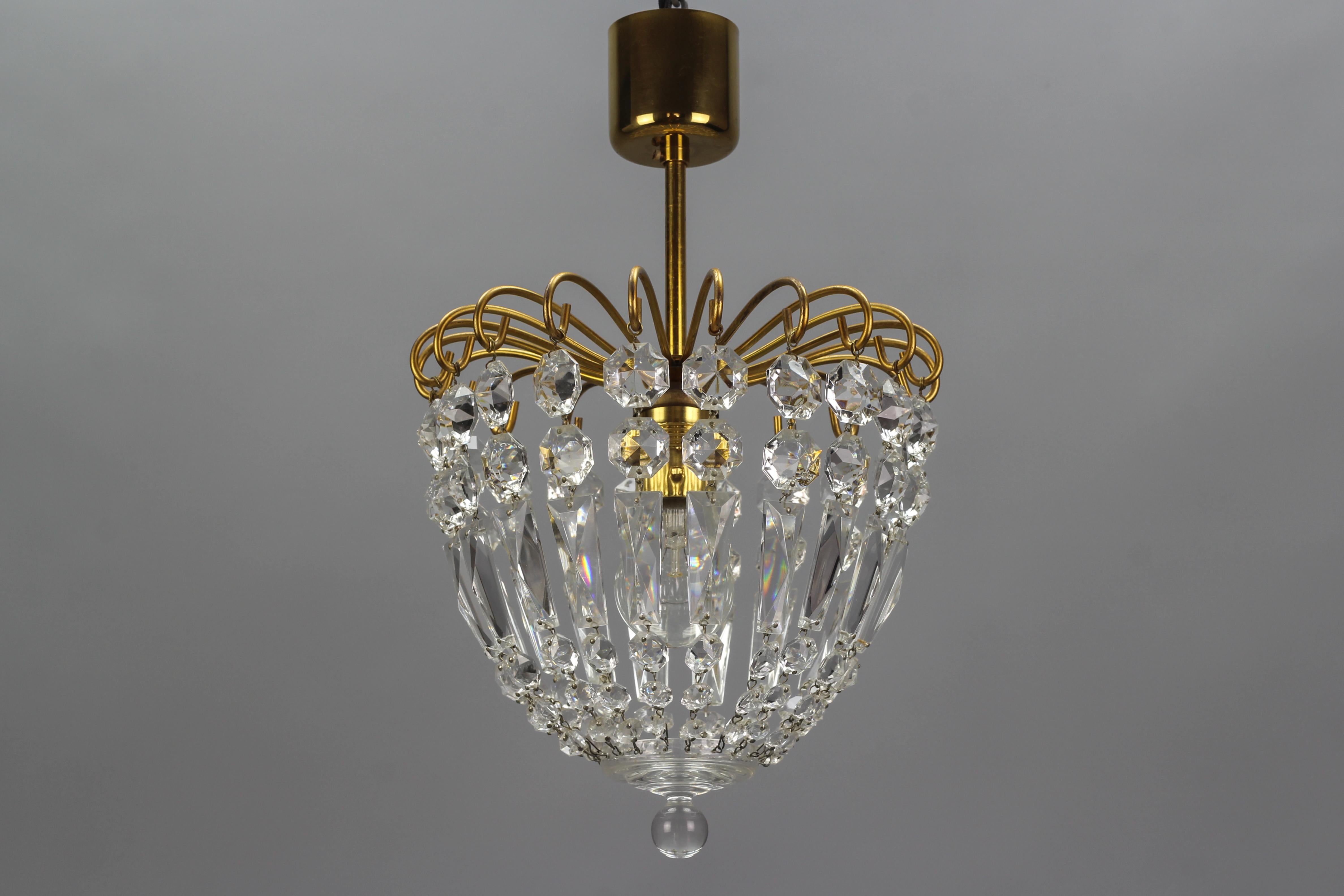 Chrystal Glass and Brass Pendant Light by Palwa, Germany 3