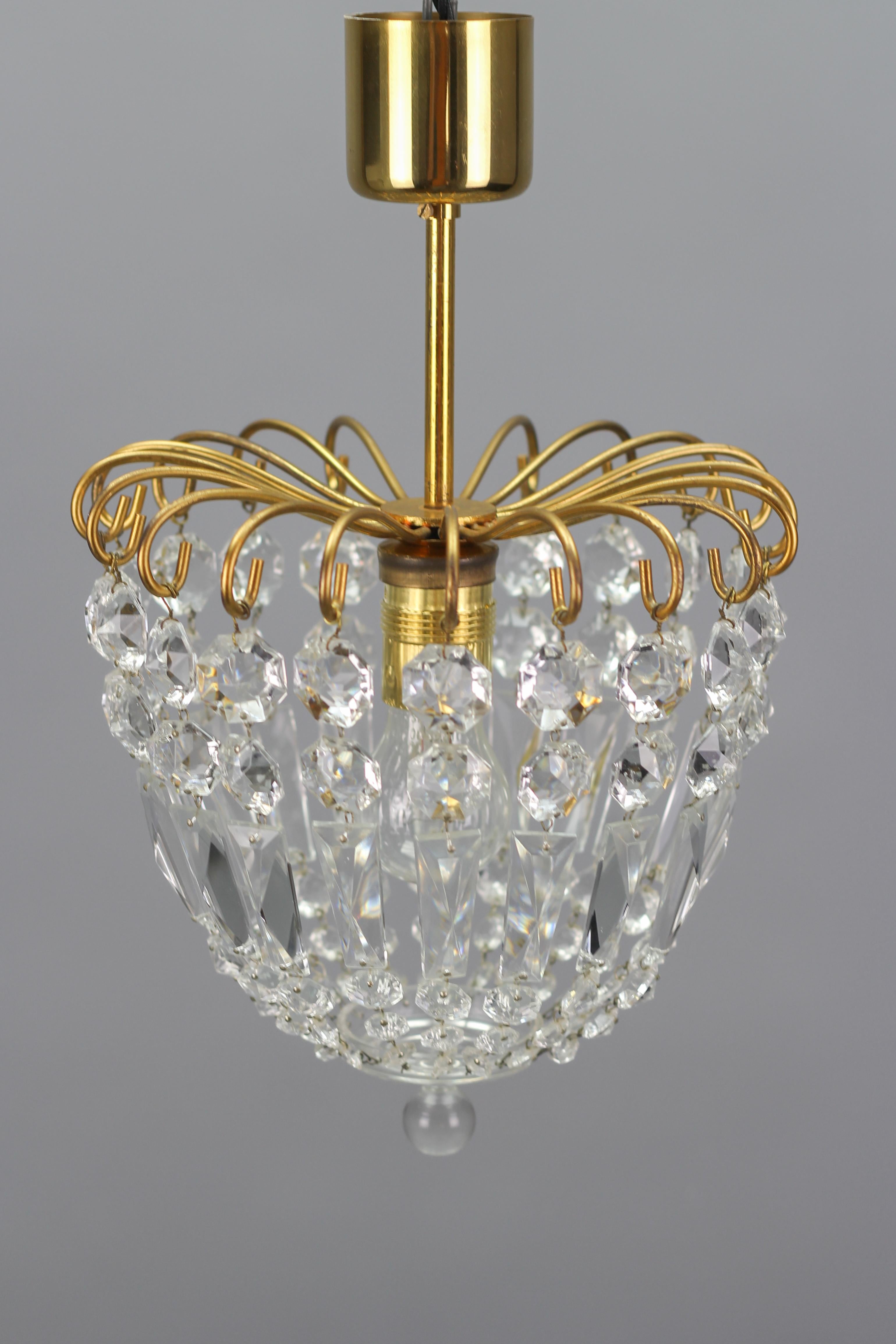 Chrystal Glass and Brass Pendant Light by Palwa, Germany 4