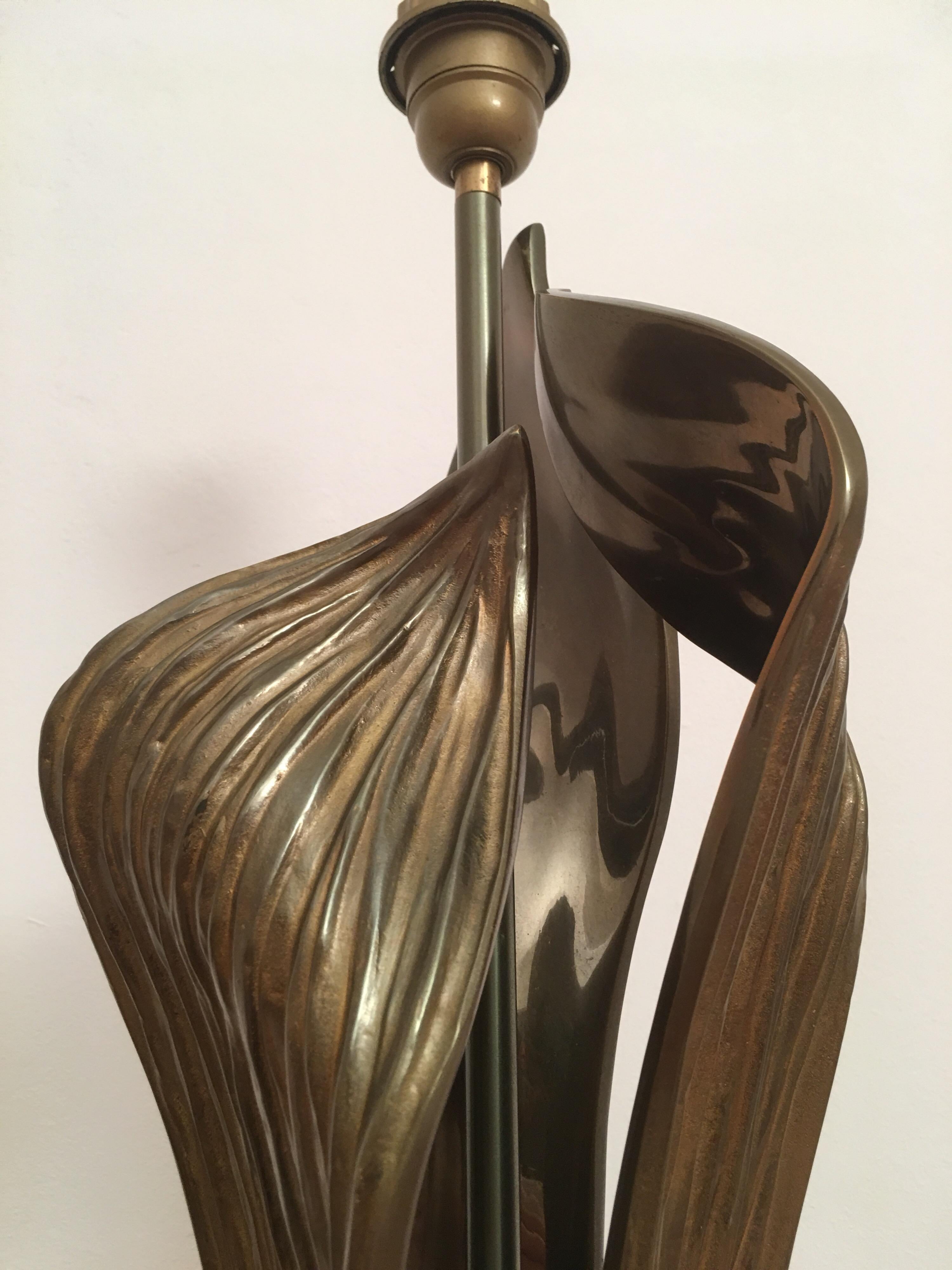 Chrystiane Charles Bronze Table Lamp, Amaryllis Model Signed, 1970s For Sale 4