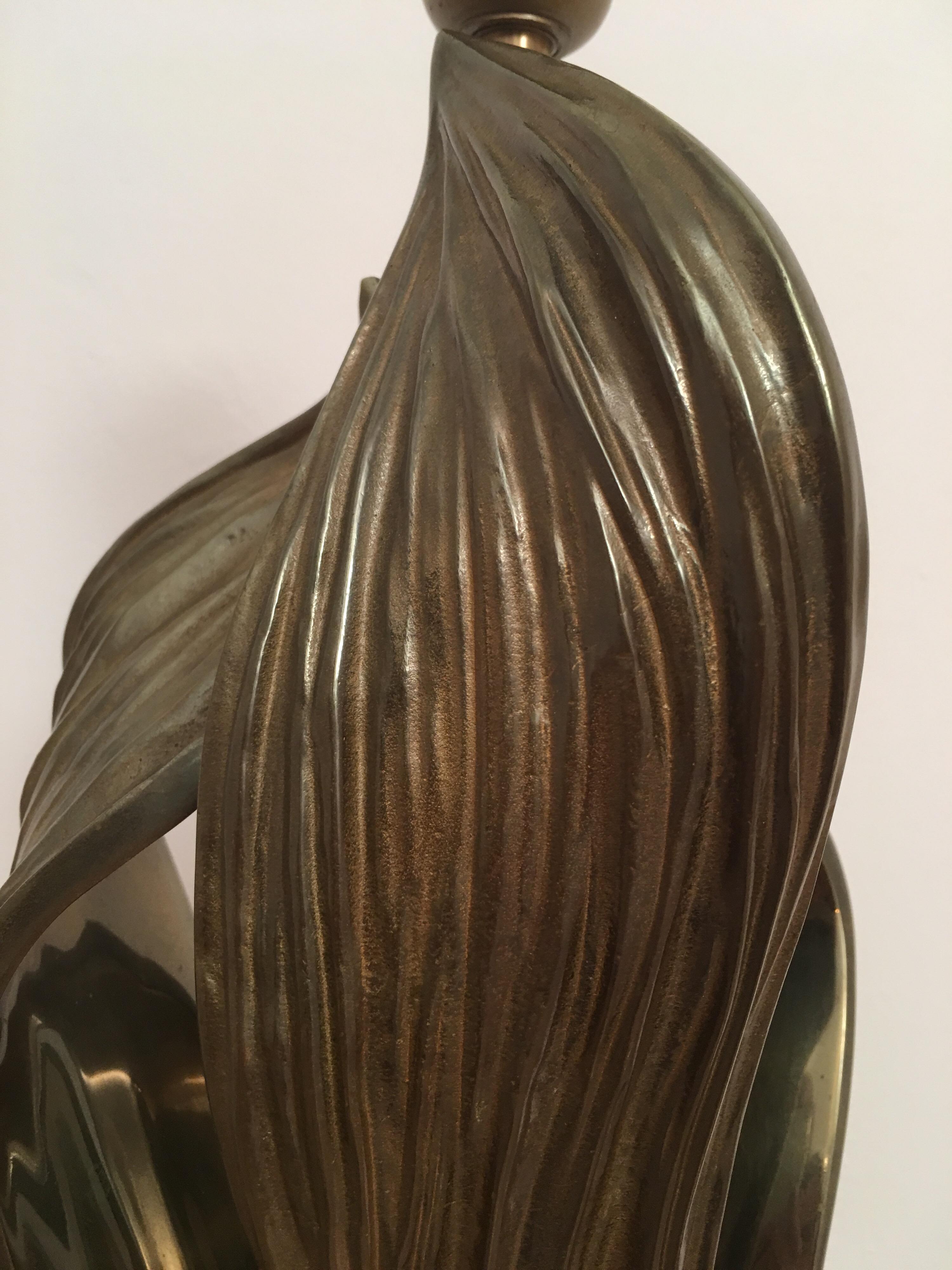 Chrystiane Charles Bronze Table Lamp, Amaryllis Model Signed, 1970s For Sale 2