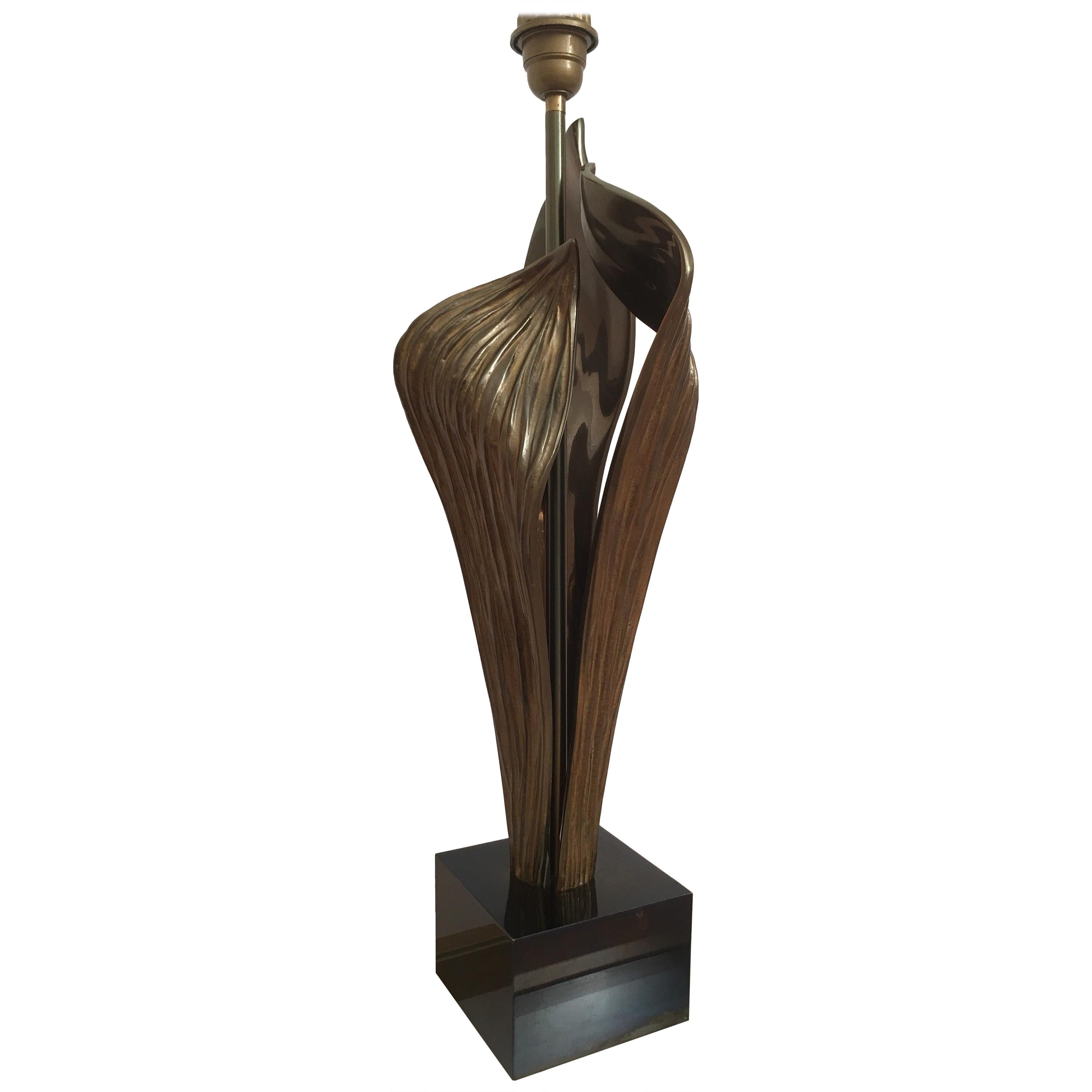 Chrystiane Charles Bronze Table Lamp, Amaryllis Model Signed, 1970s For Sale