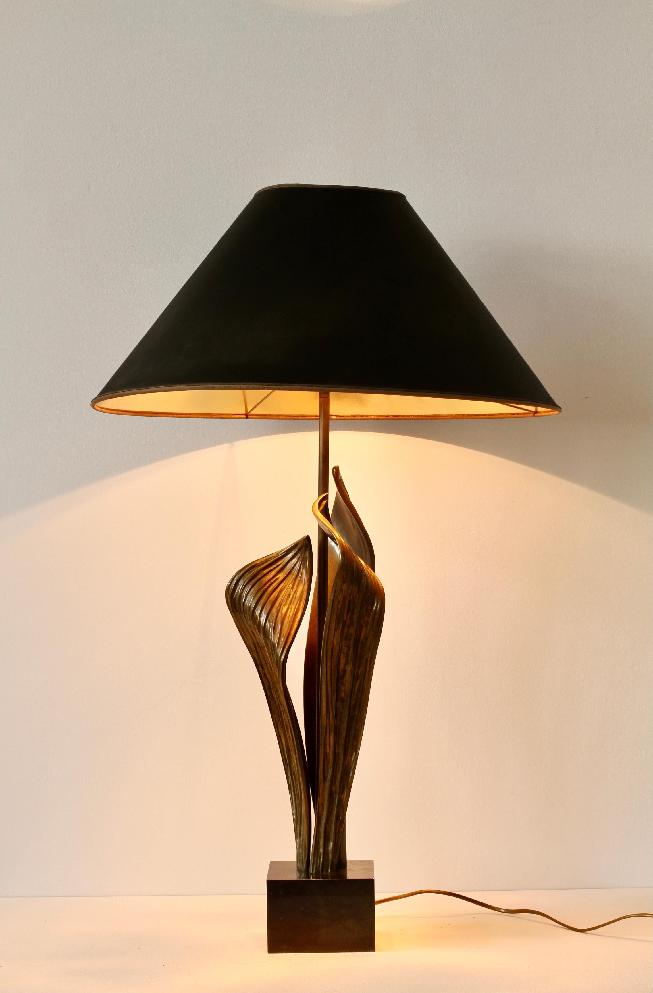 Chrystiane Charles for Maison Charles rare and very large tall early signed and numbered (number 23) cast brass 'Amaryllis' table lamp on a patinated metal base. Opulent, ornate and decadent, everything you would expect from beautifully crafted