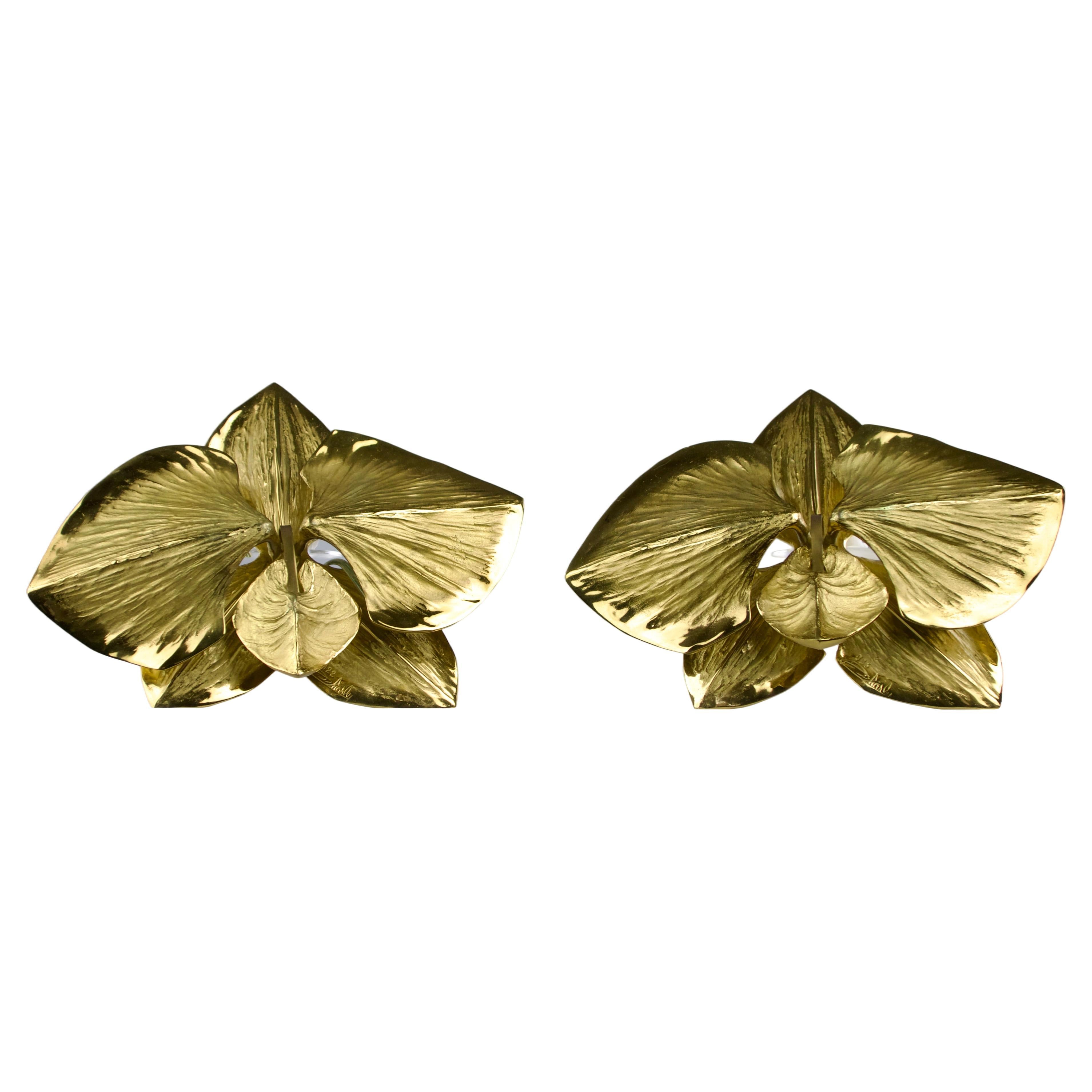 Chrystiane Charles for Maison Charles, Pair of Orchid Wall Lights, France 1980s