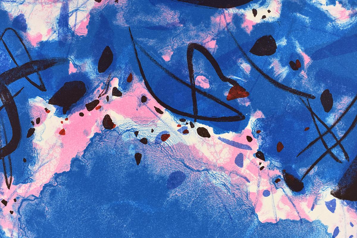  Appeasement - Lithographie signée - Abstraction chinoise - Bleu Abstract Print par Chu Teh-Chun