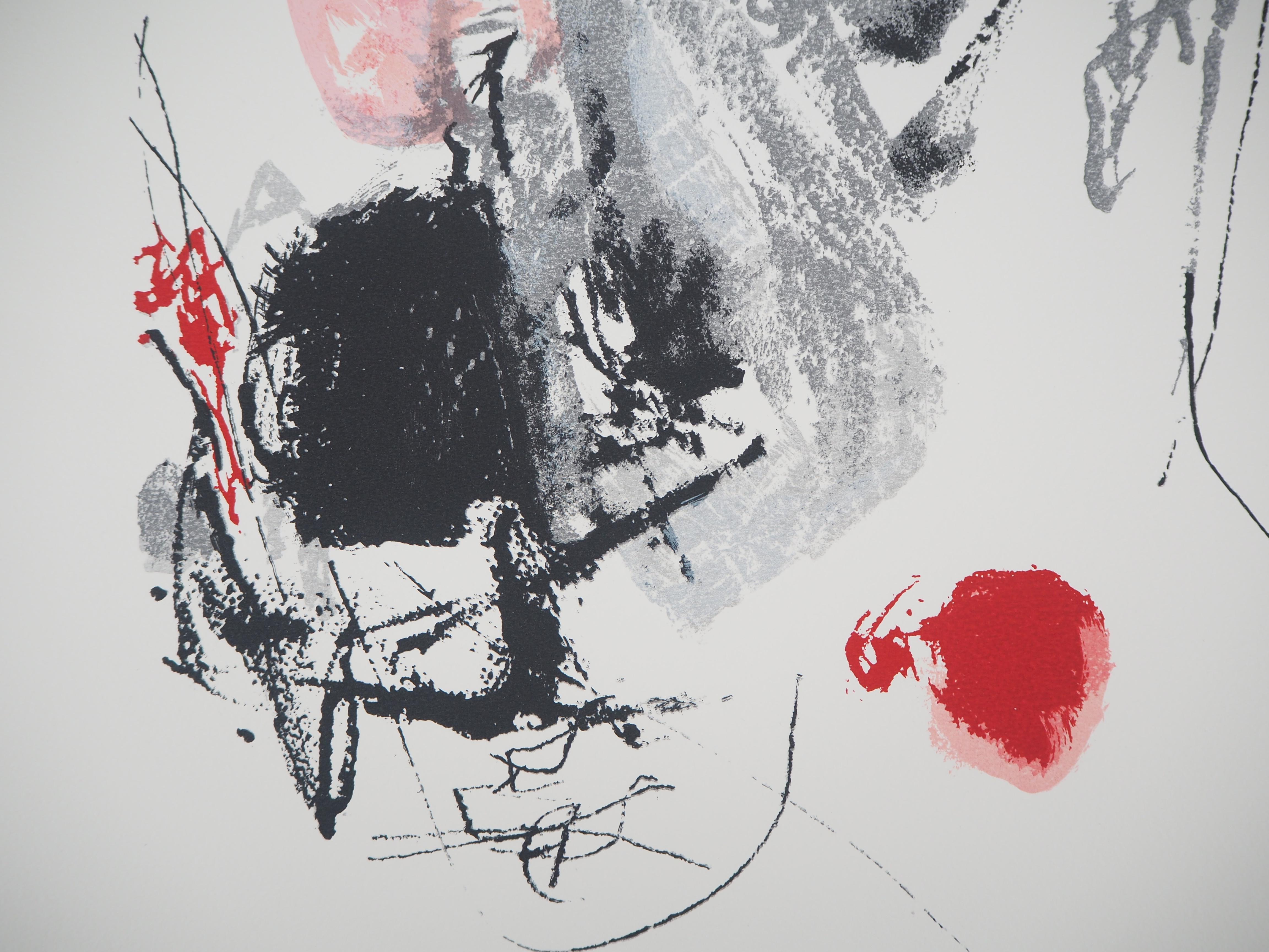 Composition in Red and Black - Original Lithograph, Handsigned - Ltd 100 - Gray Abstract Print by Chu Teh-Chun
