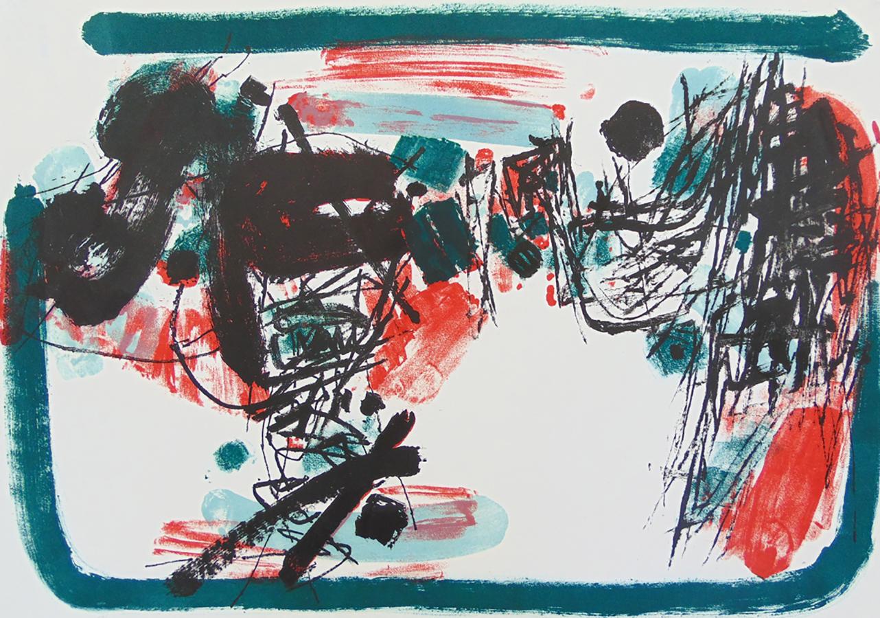 Abstract Print Chu Teh-Chun - Village sous une pluie rouge - Abstraction chinoise