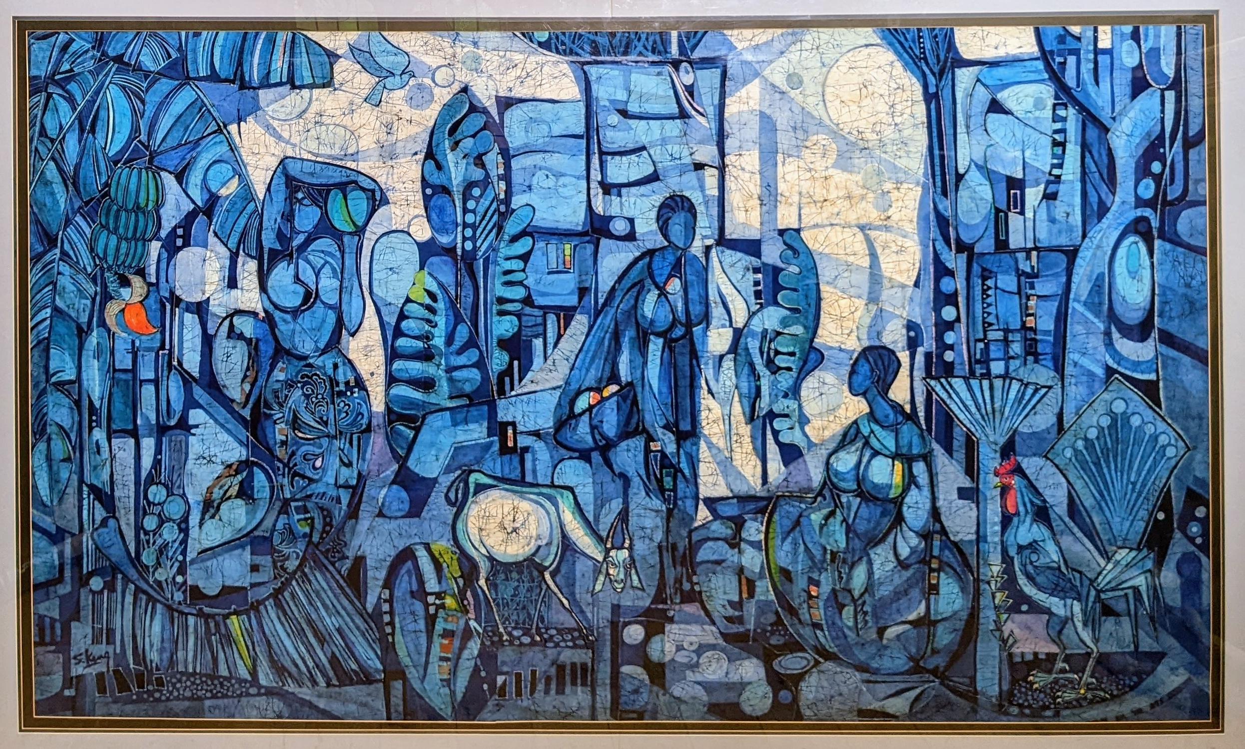 Chuah Seow Keng , born 1945 . Large abstract batik painting in excellent condition with bright vivid colours . 

Chuah Seow Keng was born in 1945 and is a renowned artist from Malaysia who has made significant contributions to the art world. His