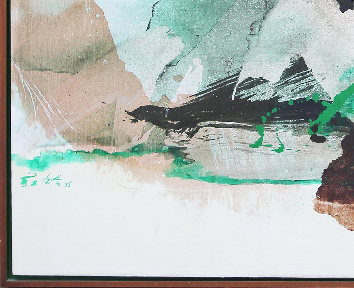 Green and Brown Gestural Abstract Expressionist Painting by Chuang Che (莊喆) 1
