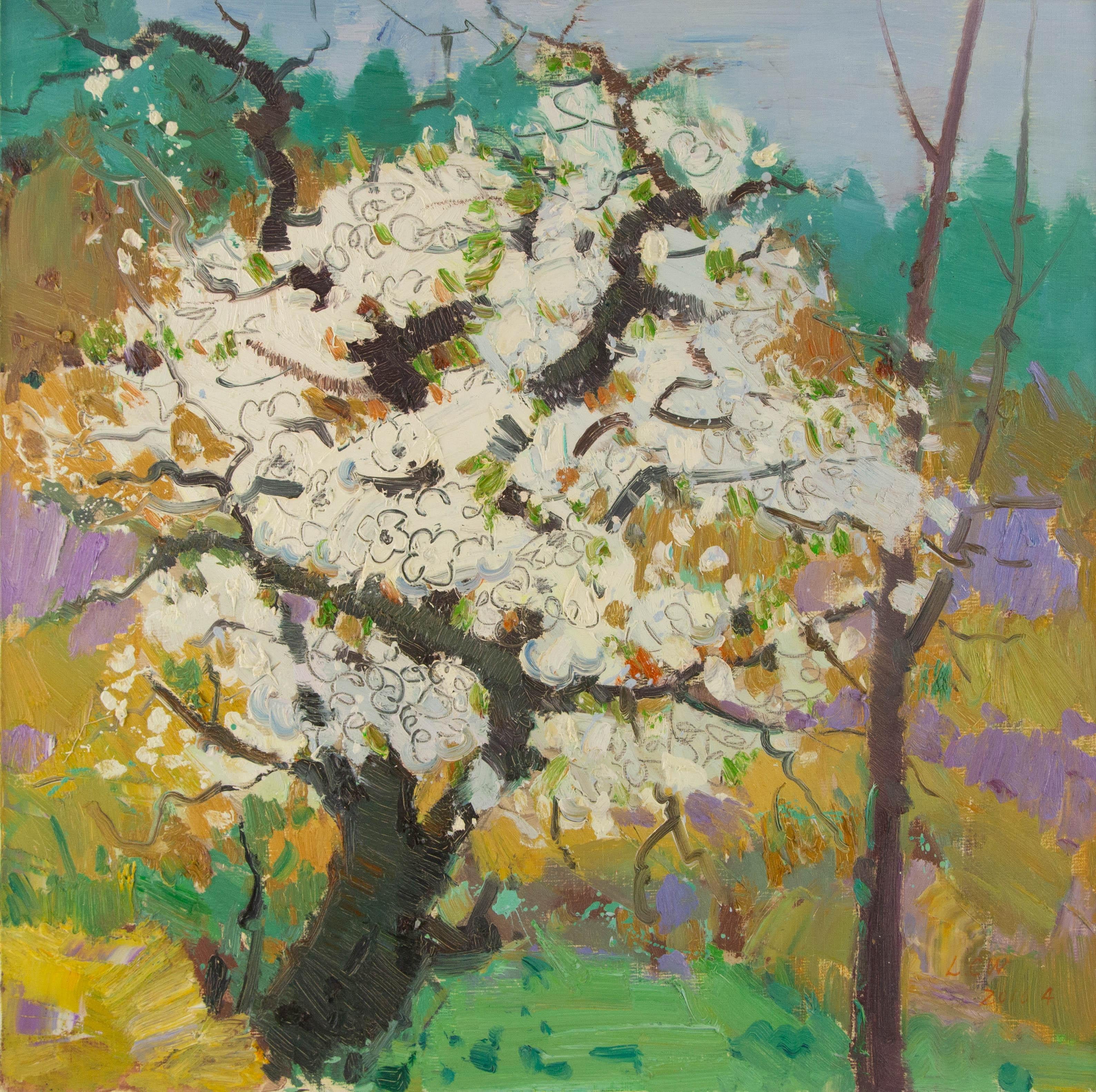 Chuanwen Liu Floral Original Oil On Canvas "Pear Blossoms"