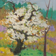Chuanwen Liu Floral Original Oil On Canvas "Pear Blossoms"
