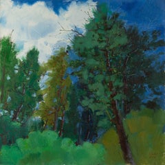 Chuanwen Liu Landschaft Original Öl auf Leinwand "Kiefern und Himmel"