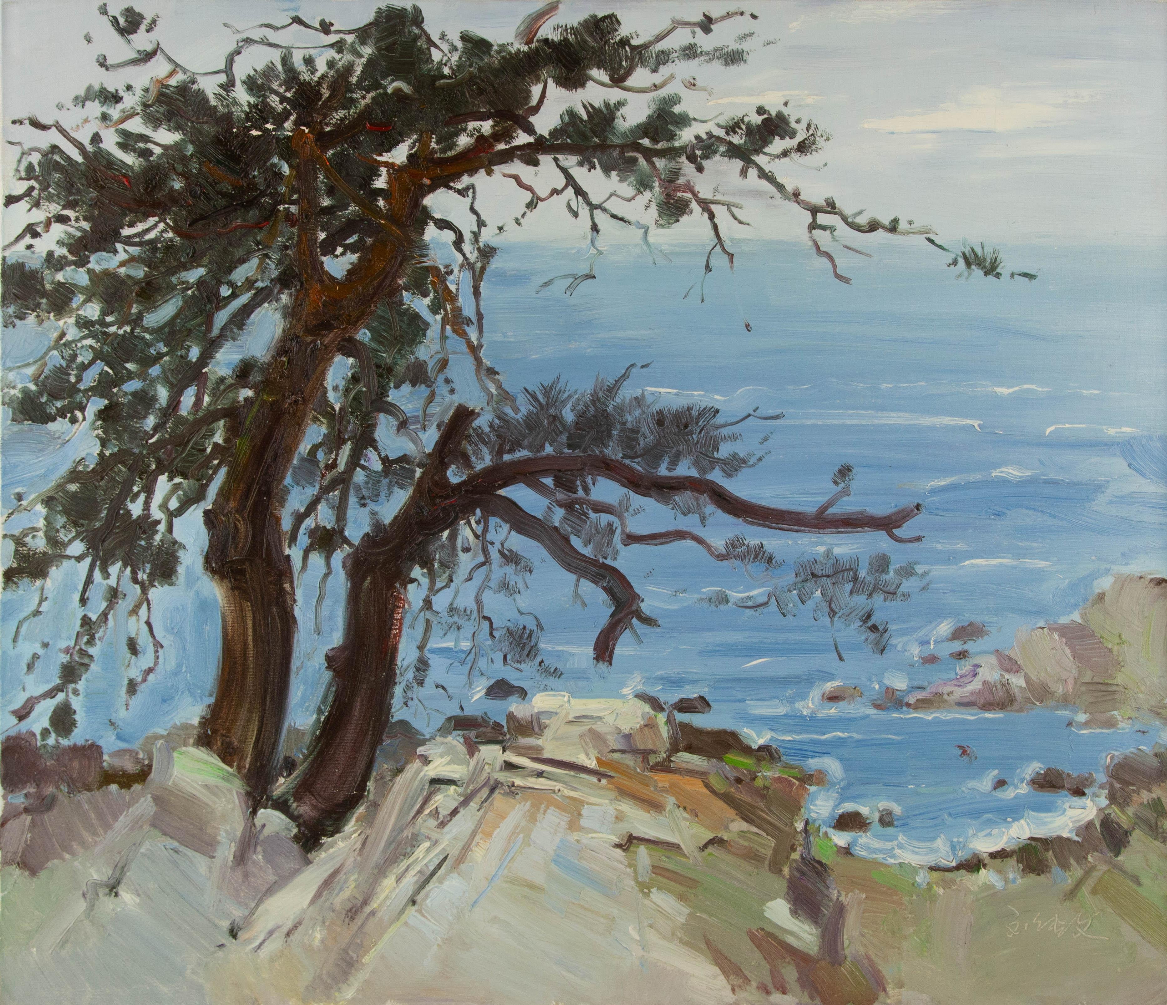 Chuanwen Liu Paisaje Original Óleo Sobre Lienzo "Pinos junto al mar I"