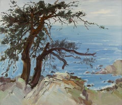Chuanwen Liu Landschaft Original Öl auf Leinwand "Kiefern am Meer I"