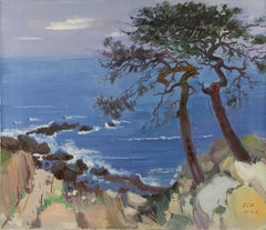 Chuanwen Liu Landschaft Original Öl auf Leinwand "Kiefern am Meer II"