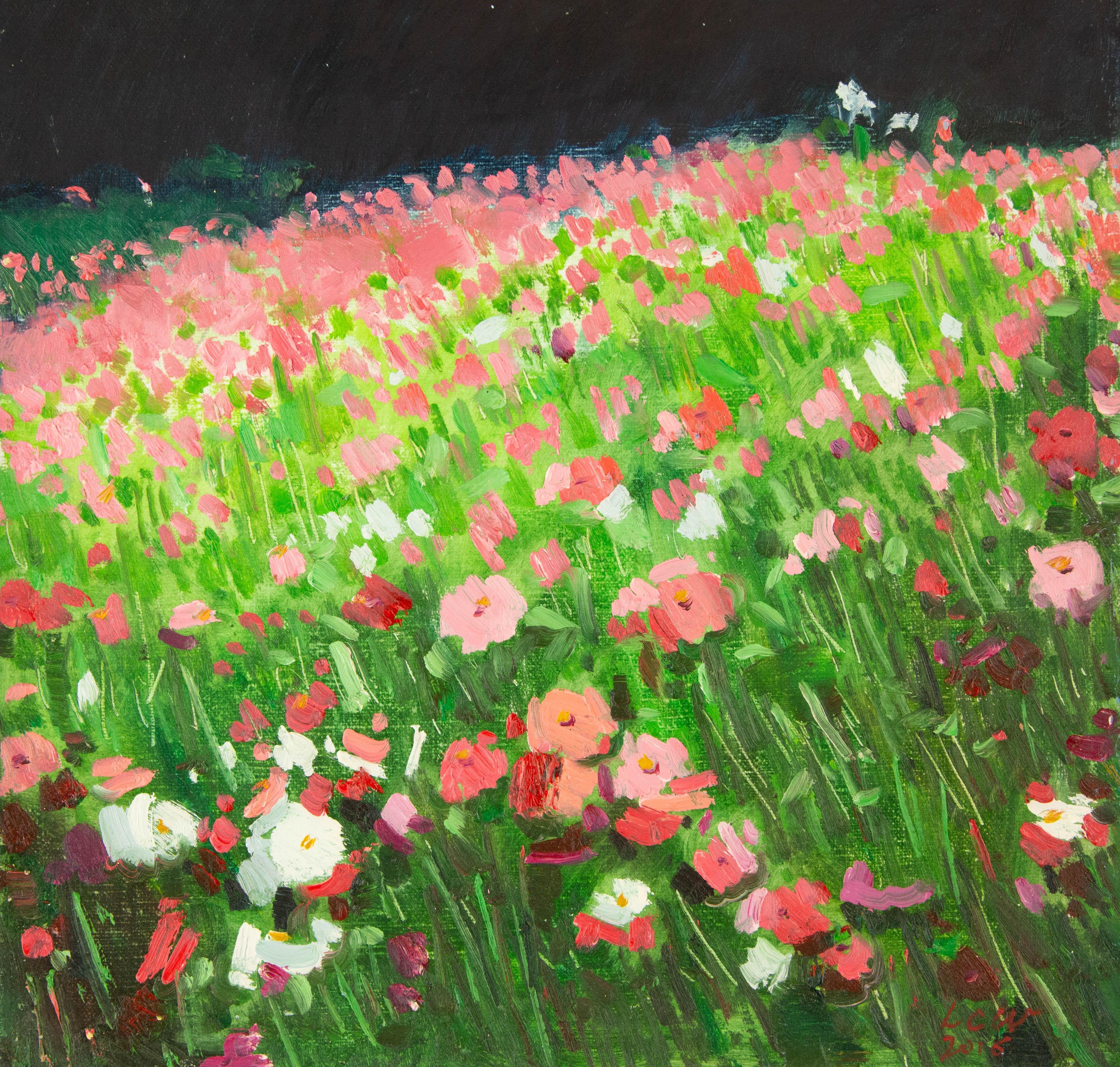 ChuanWen Liu Landscape Original Oil On Canvas "Those flowers"