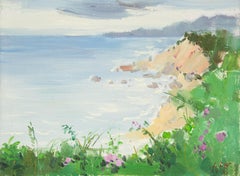 ChuanWen Liu Paisaje acuático Óleo original sobre lienzo "Montaña junto al mar"