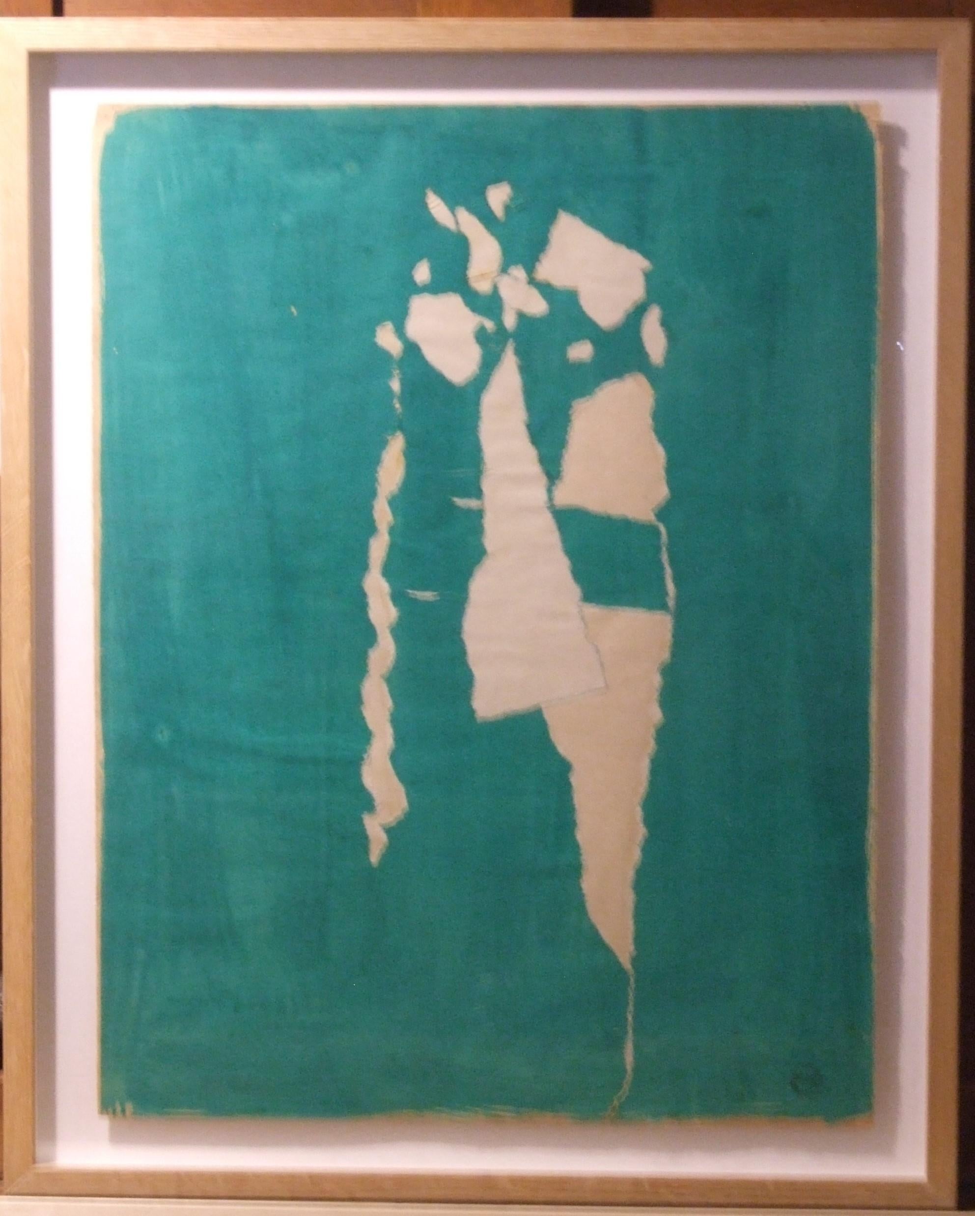 Abstraktes Grün – Mischtechnik auf Papier, 64x50 cm, gerahmt